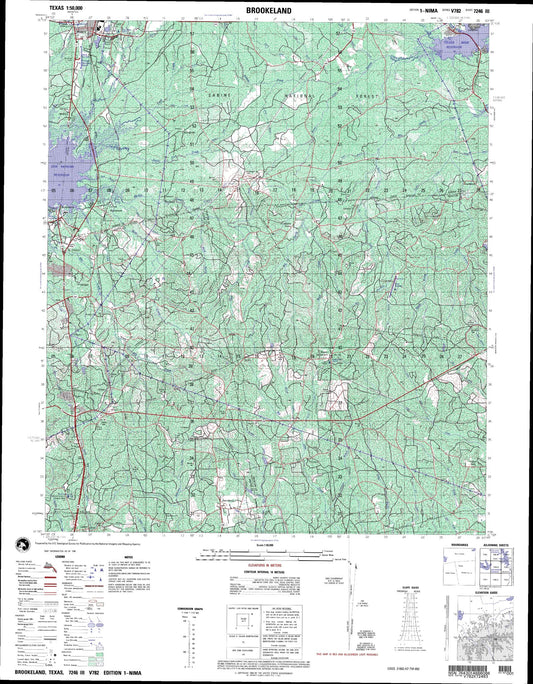 Brookeland Texas Military 1:50,000 Map