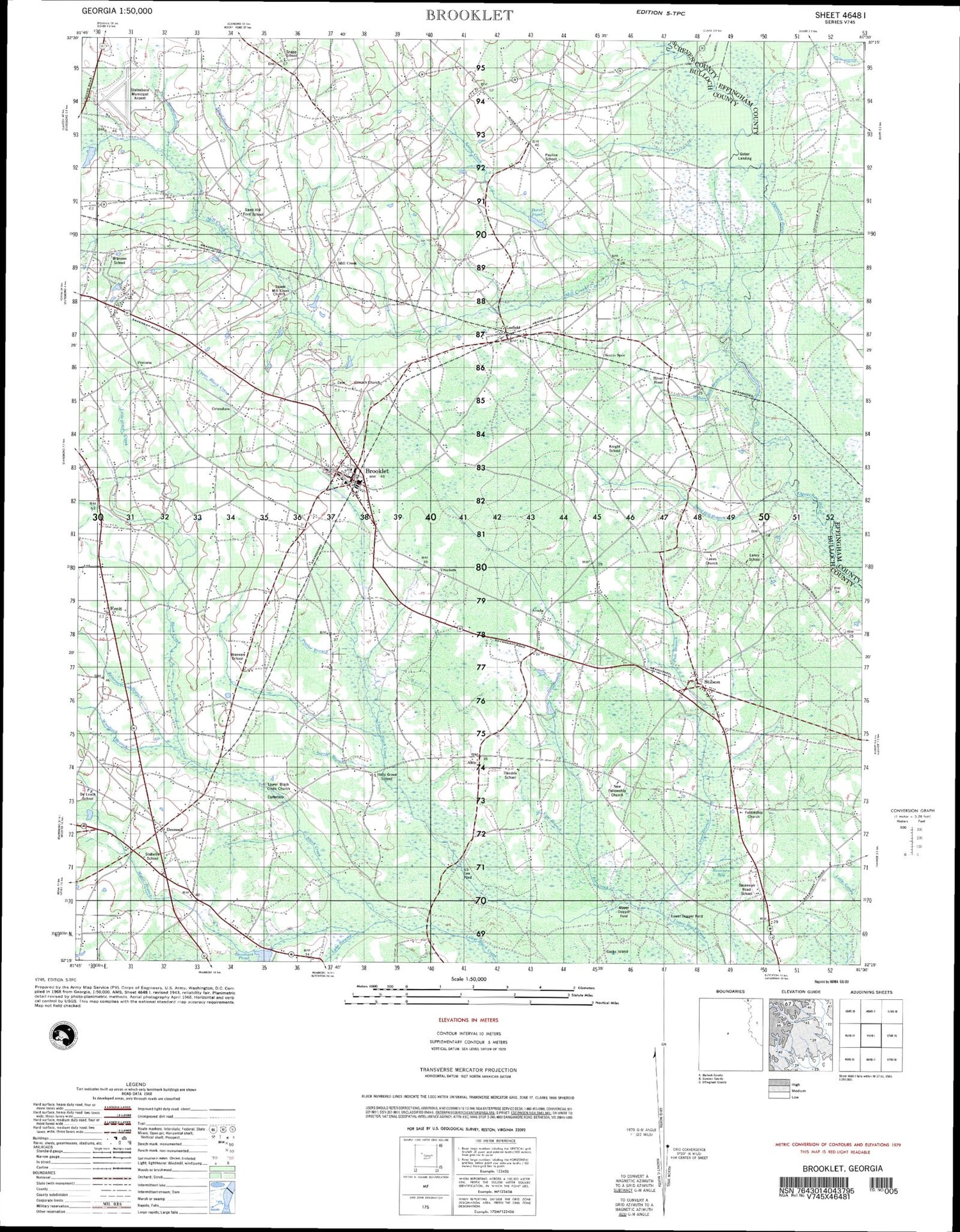 Brooklet Georgia Military 1:50,000 Map