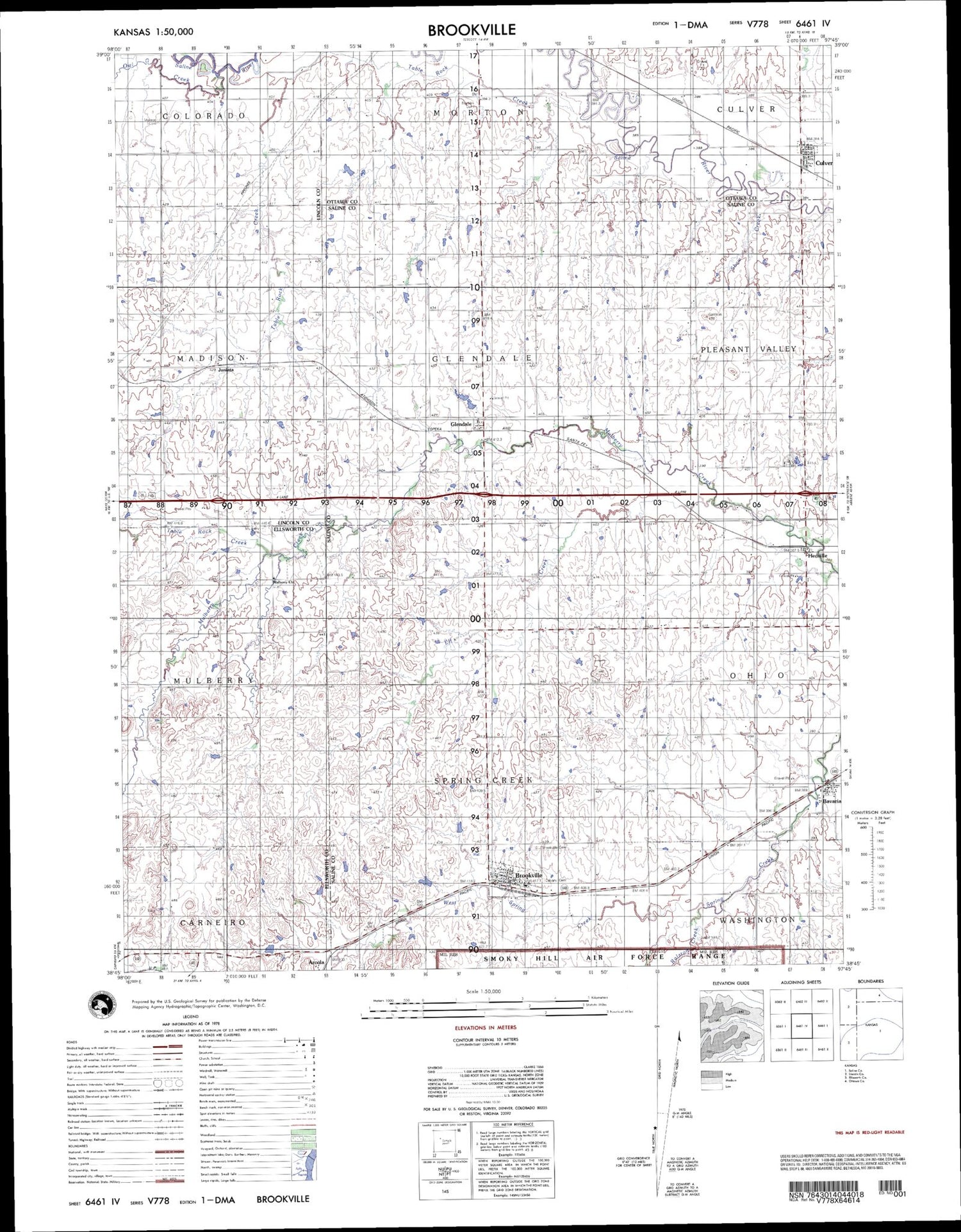 Brookville Kansas Military 1:50,000 Map