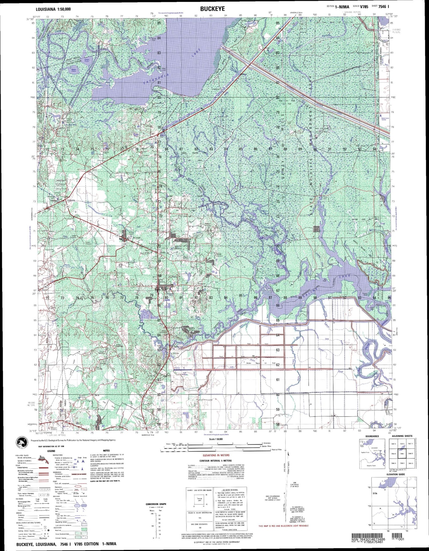 Buckeye Louisiana Military 1:50,000 Map