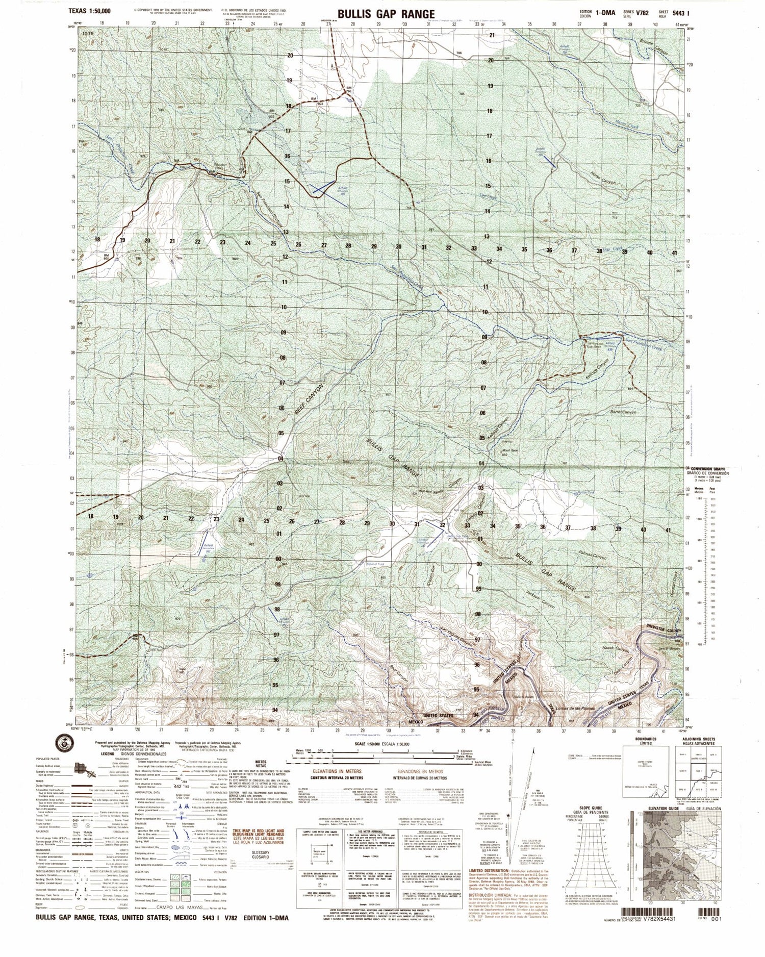 Bullis Gap Range Texas Military 1:50,000 Map