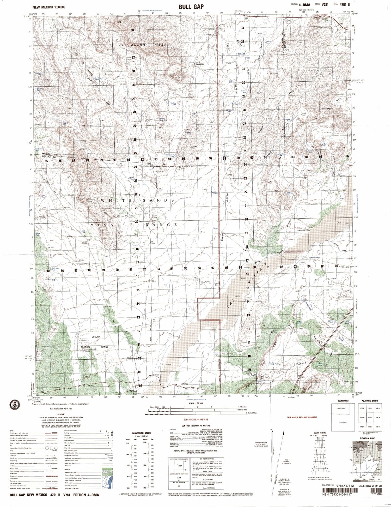 Bull Gap New Mexico Military 1:50,000 Map