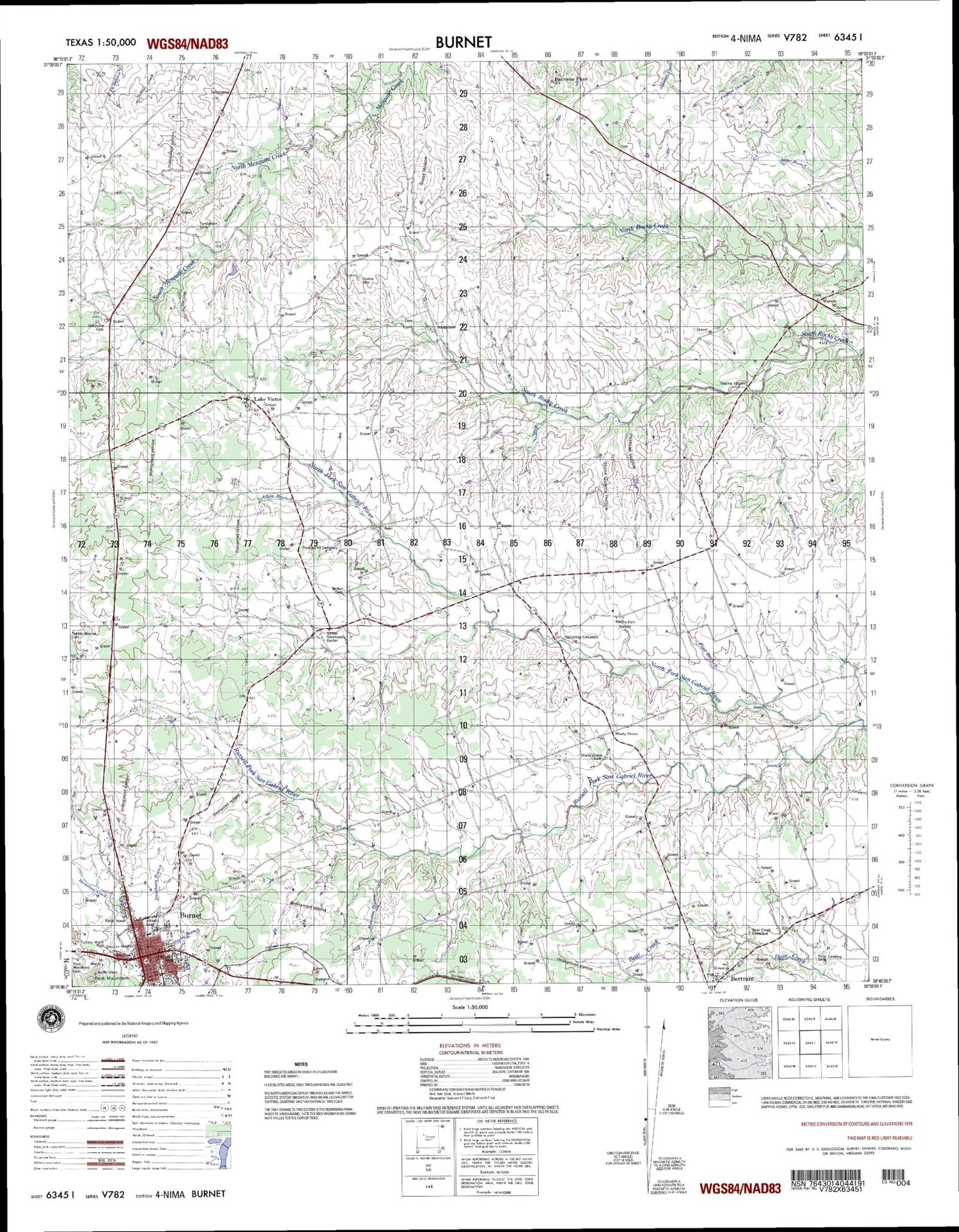 Burnet Texas Military 1:50,000 Map