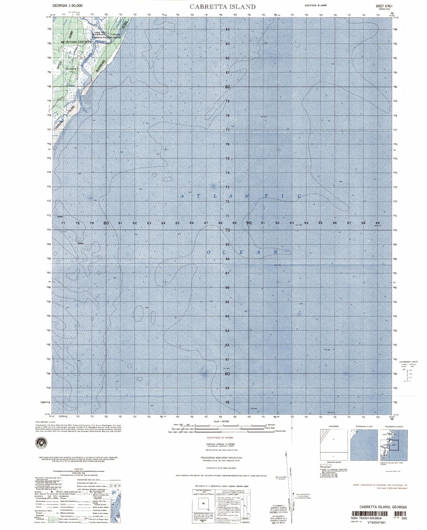 Cabretta Island Georgia Military 1:50,000 Map