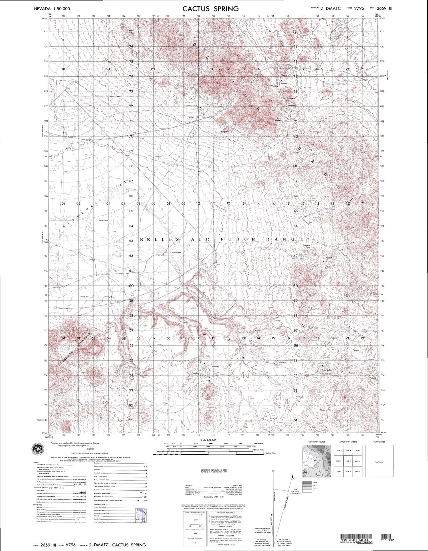 Cactus Spring Nevada Military 1:50,000 Map