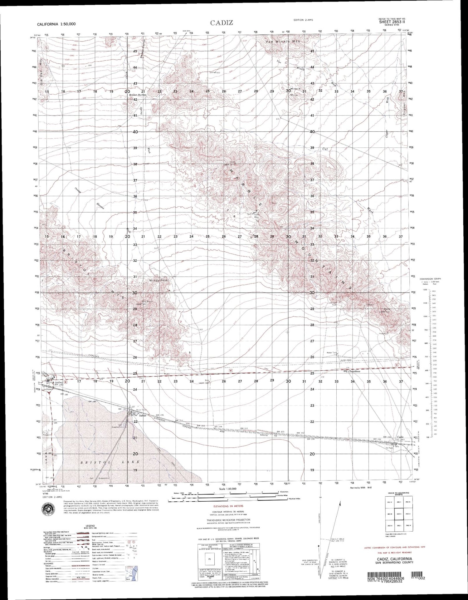 Cadiz California Military 1:50,000 Map