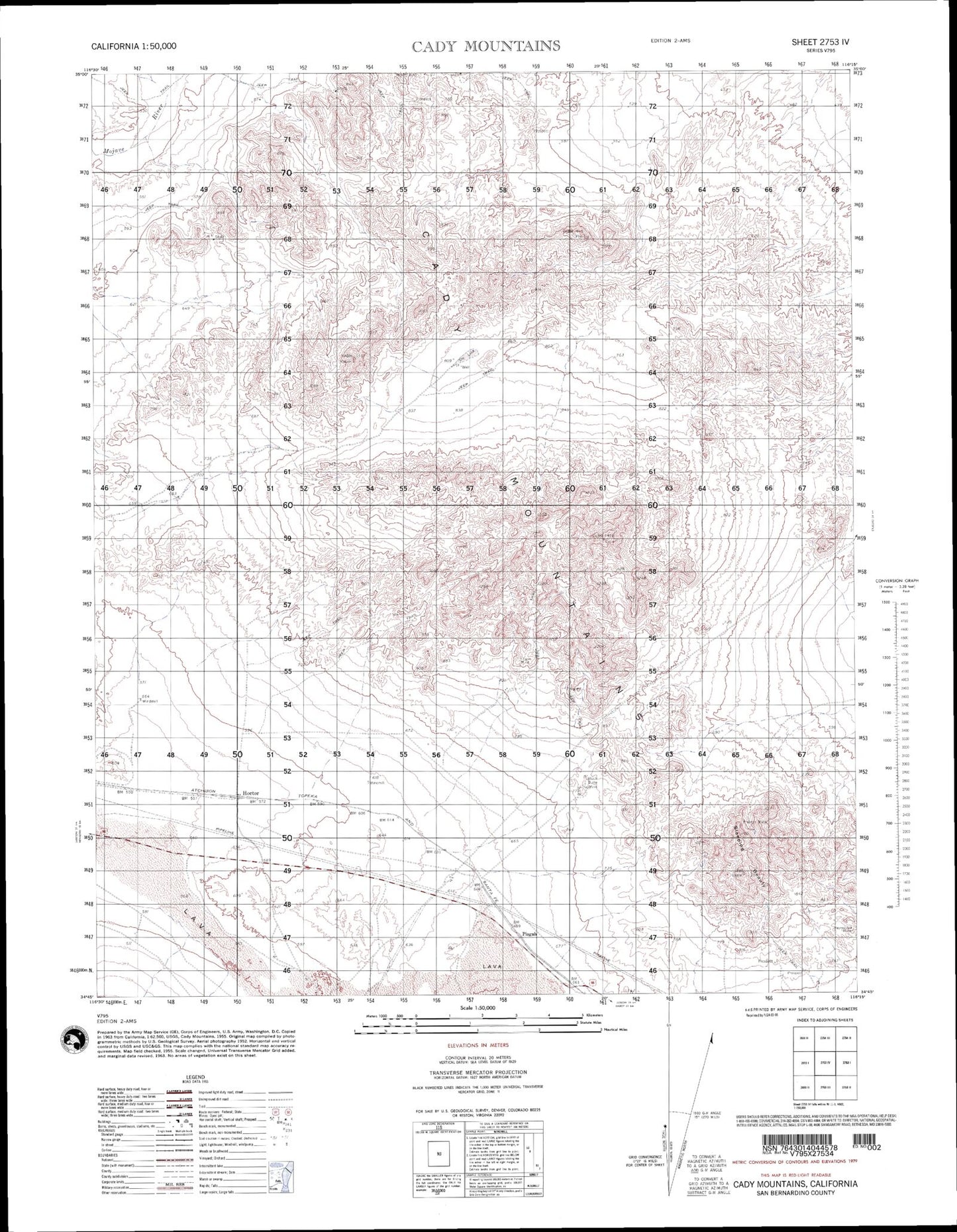 Cady Mountains California Military 1:50,000 Map