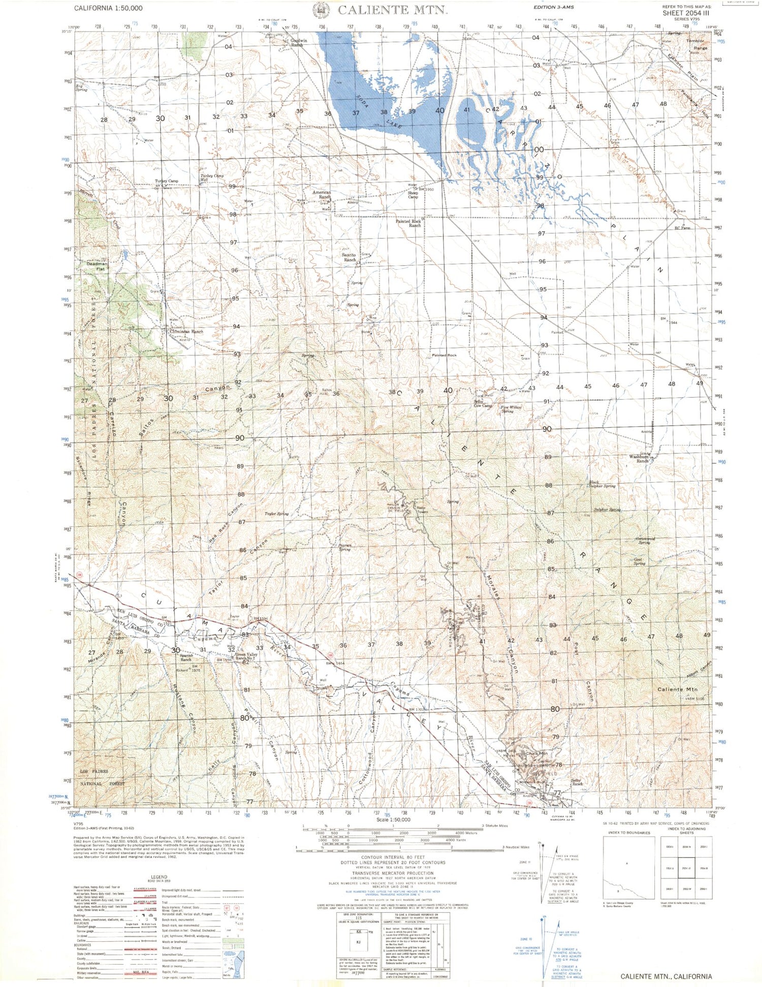 Caliente Mountain California Military 1:50,000 Map