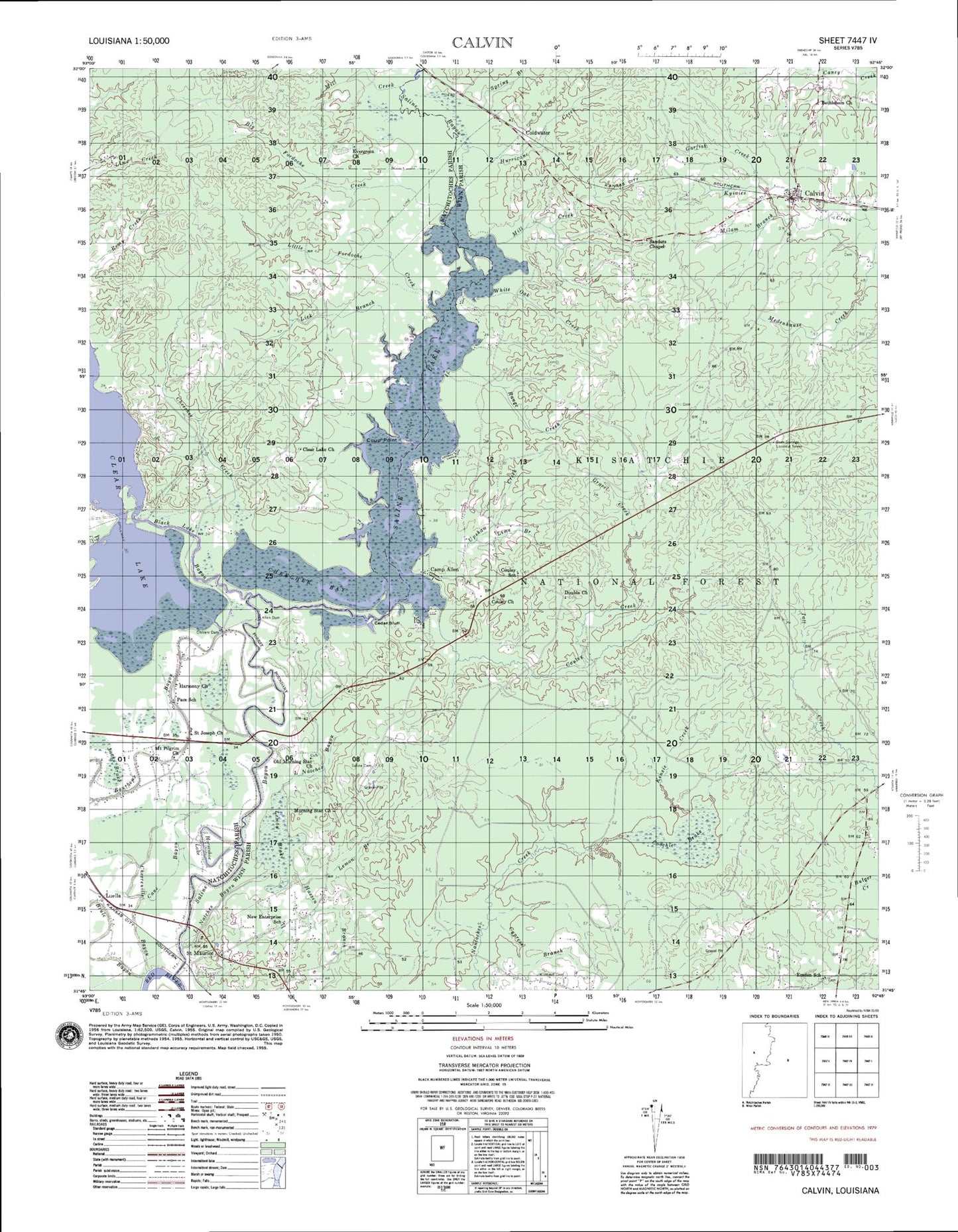 Calvin Louisiana Military 1:50,000 Map