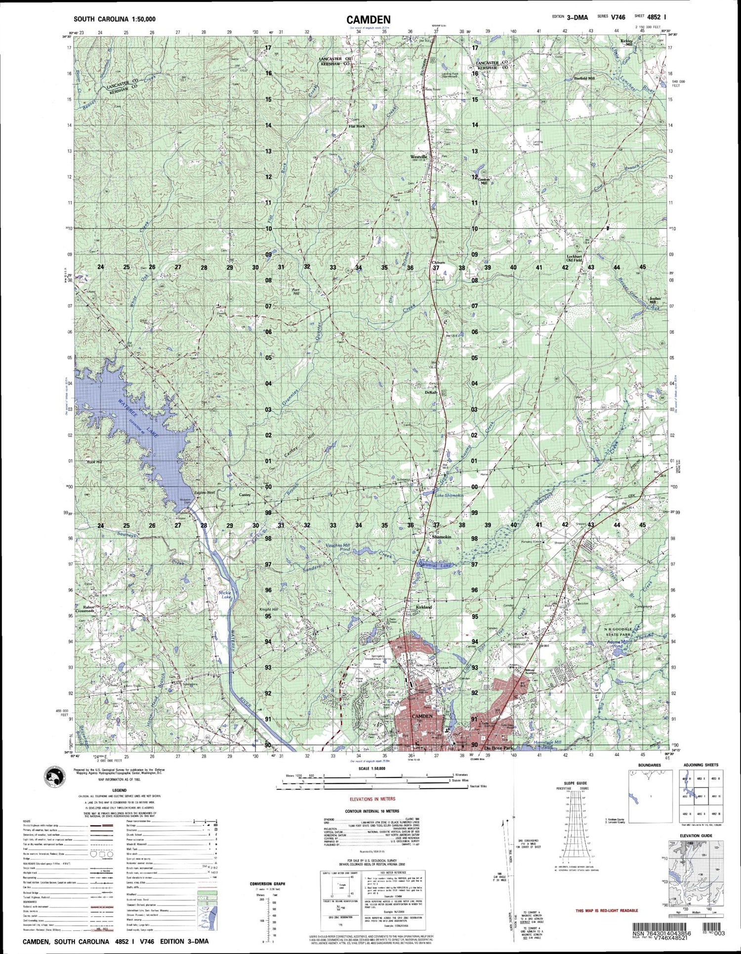 Camden South Carolina Military 1:50,000 Map