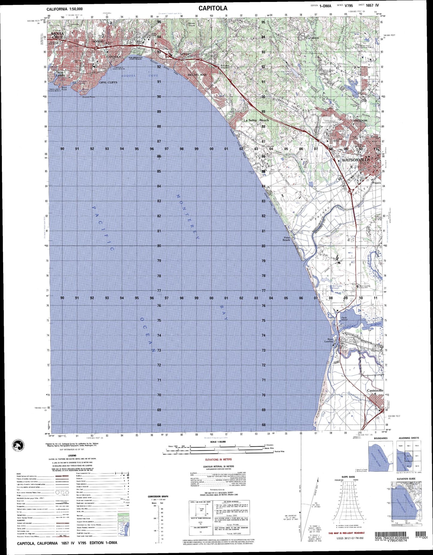 Capitola California Military 1:50,000 Map