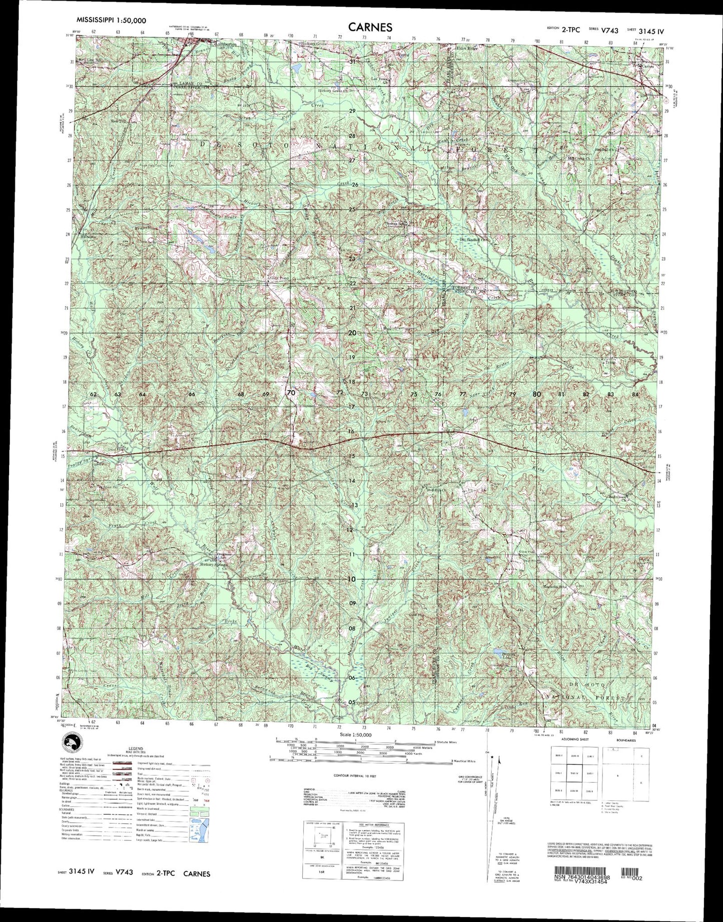 Carnes Mississippi Military 1:50,000 Map