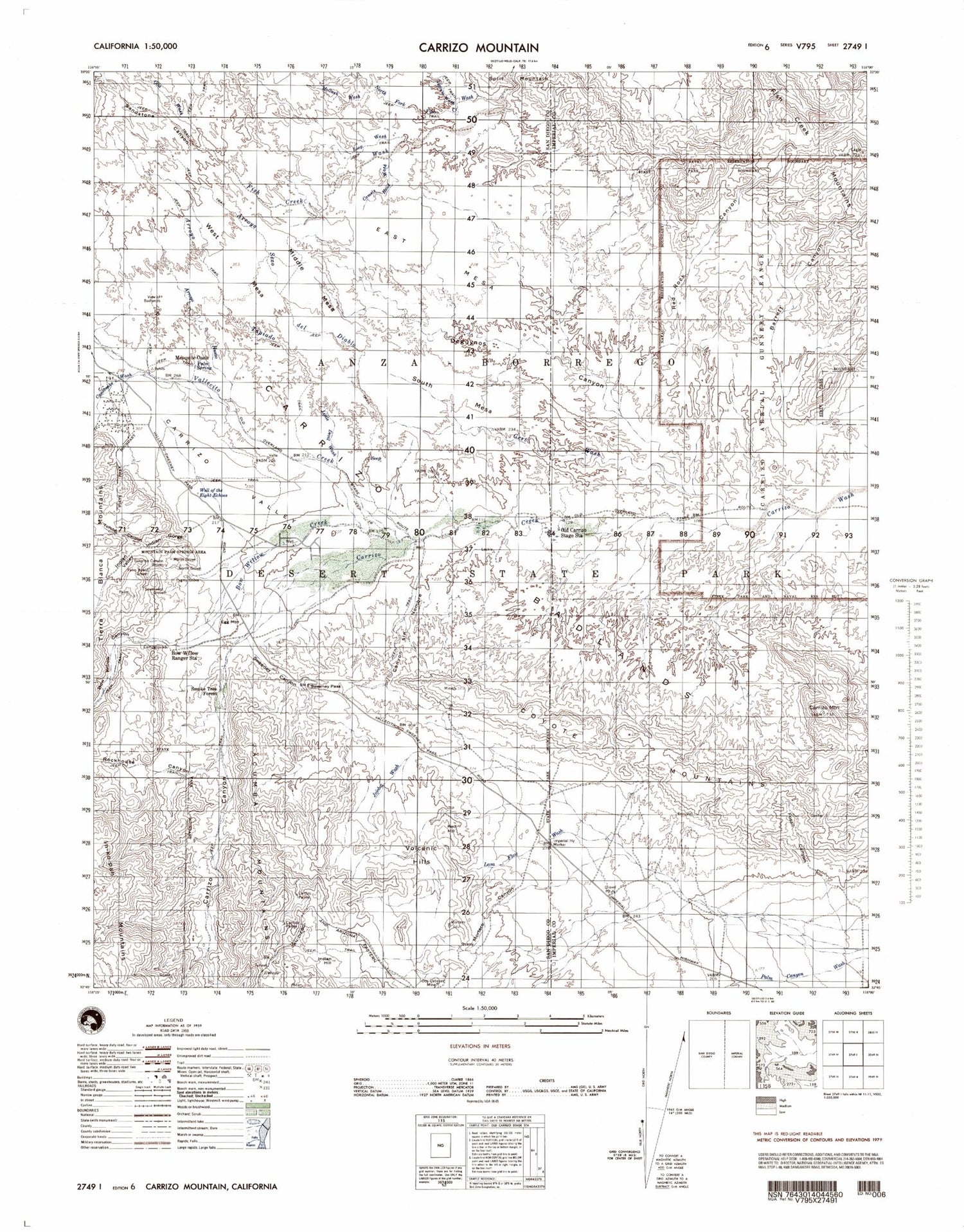 Carrizo Mountain California Military 1:50,000 Map