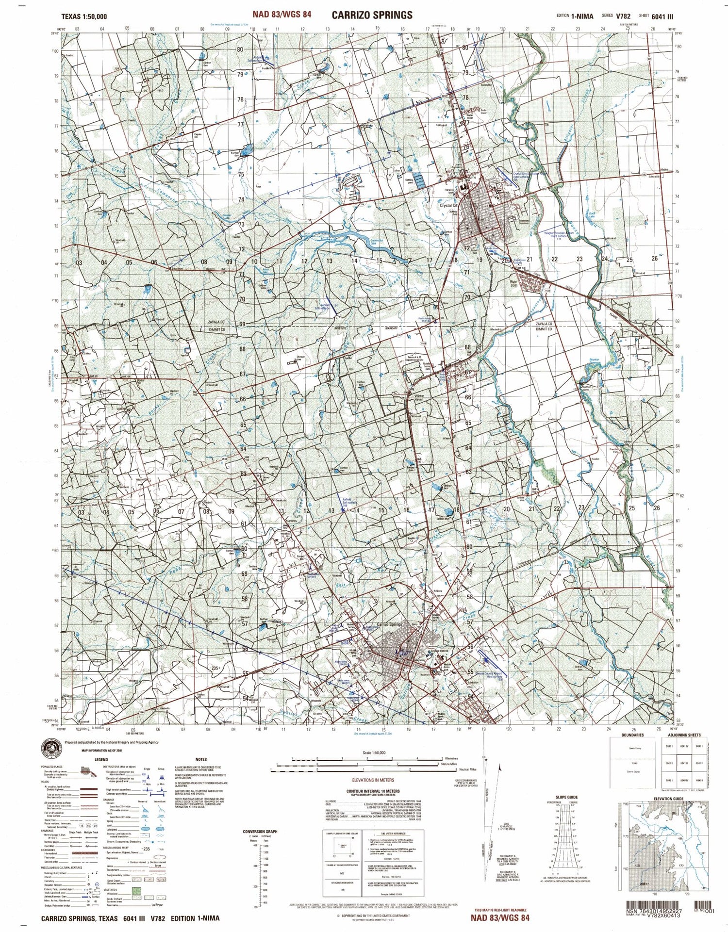 Carrizo Springs Texas Military 1:50,000 Map