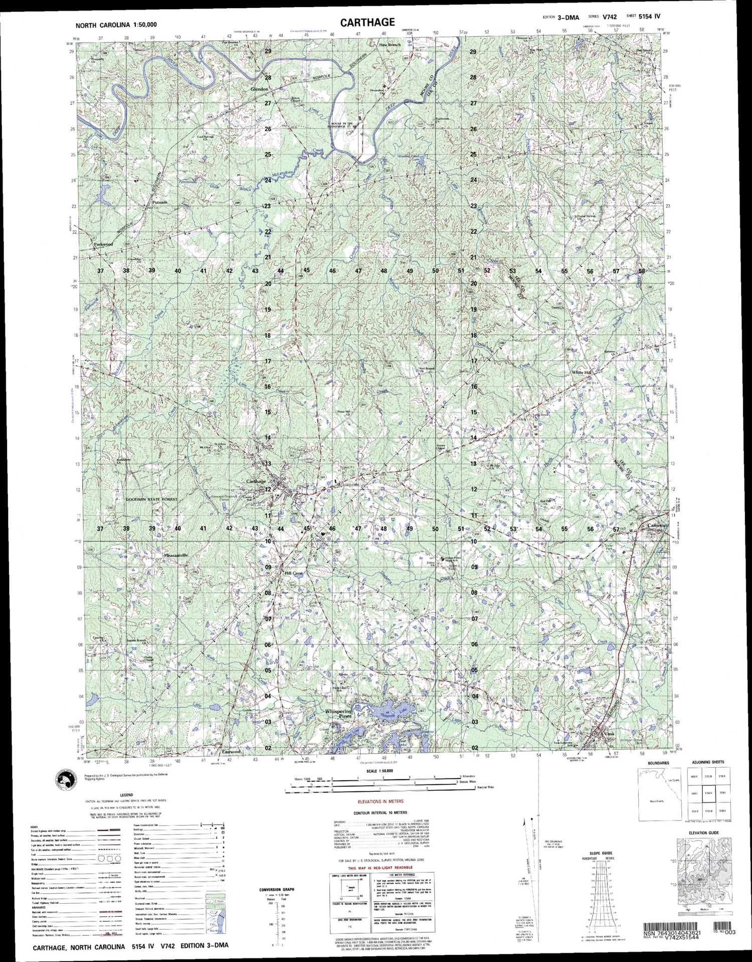 Carthage North Carolina Military 1:50,000 Map