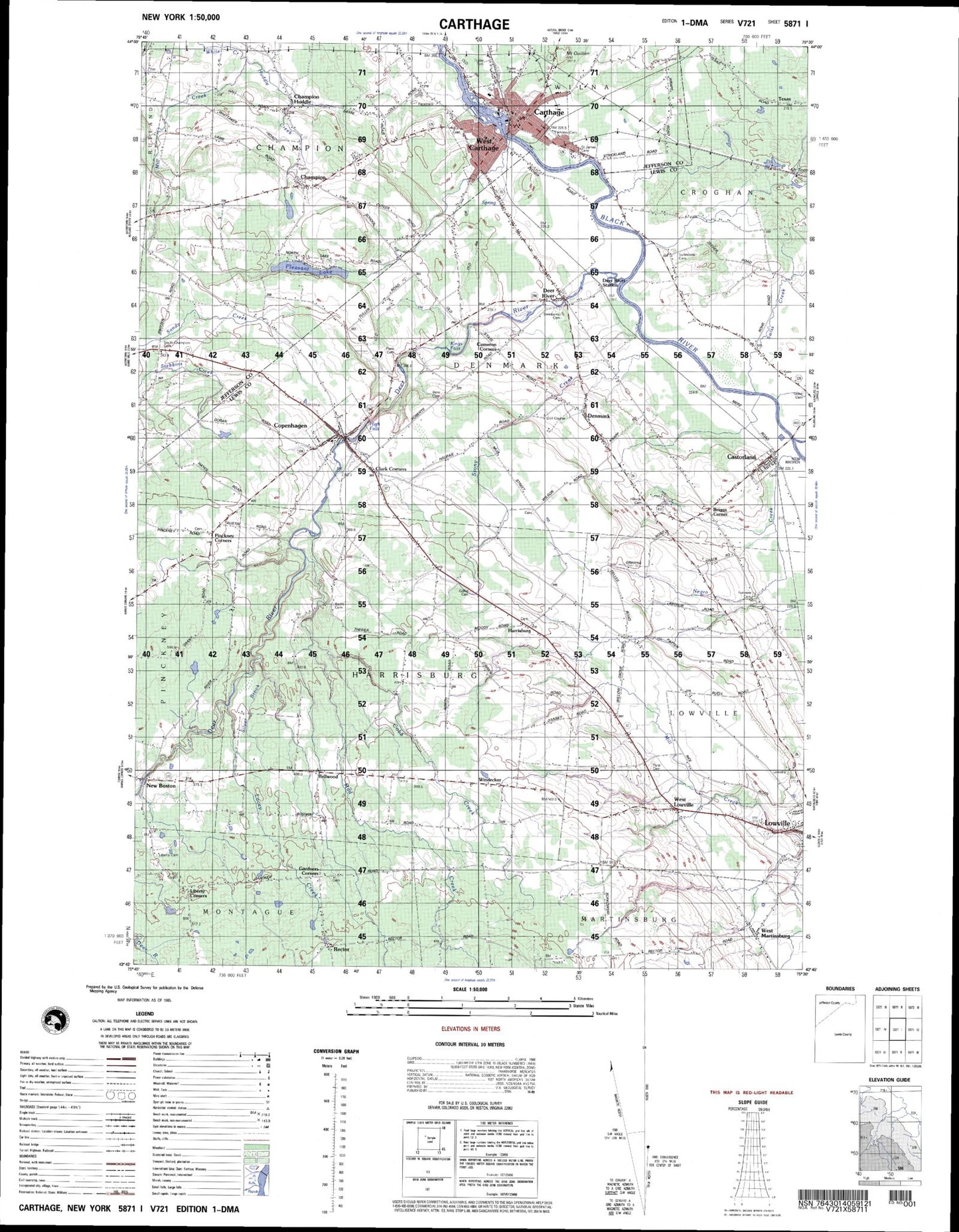 Carthage New York Military 1:50,000 Map