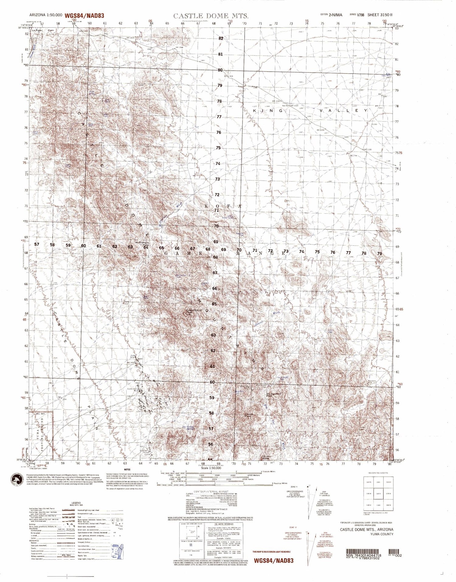 Castle Dome Mountains Arizona Military 1:50,000 Map