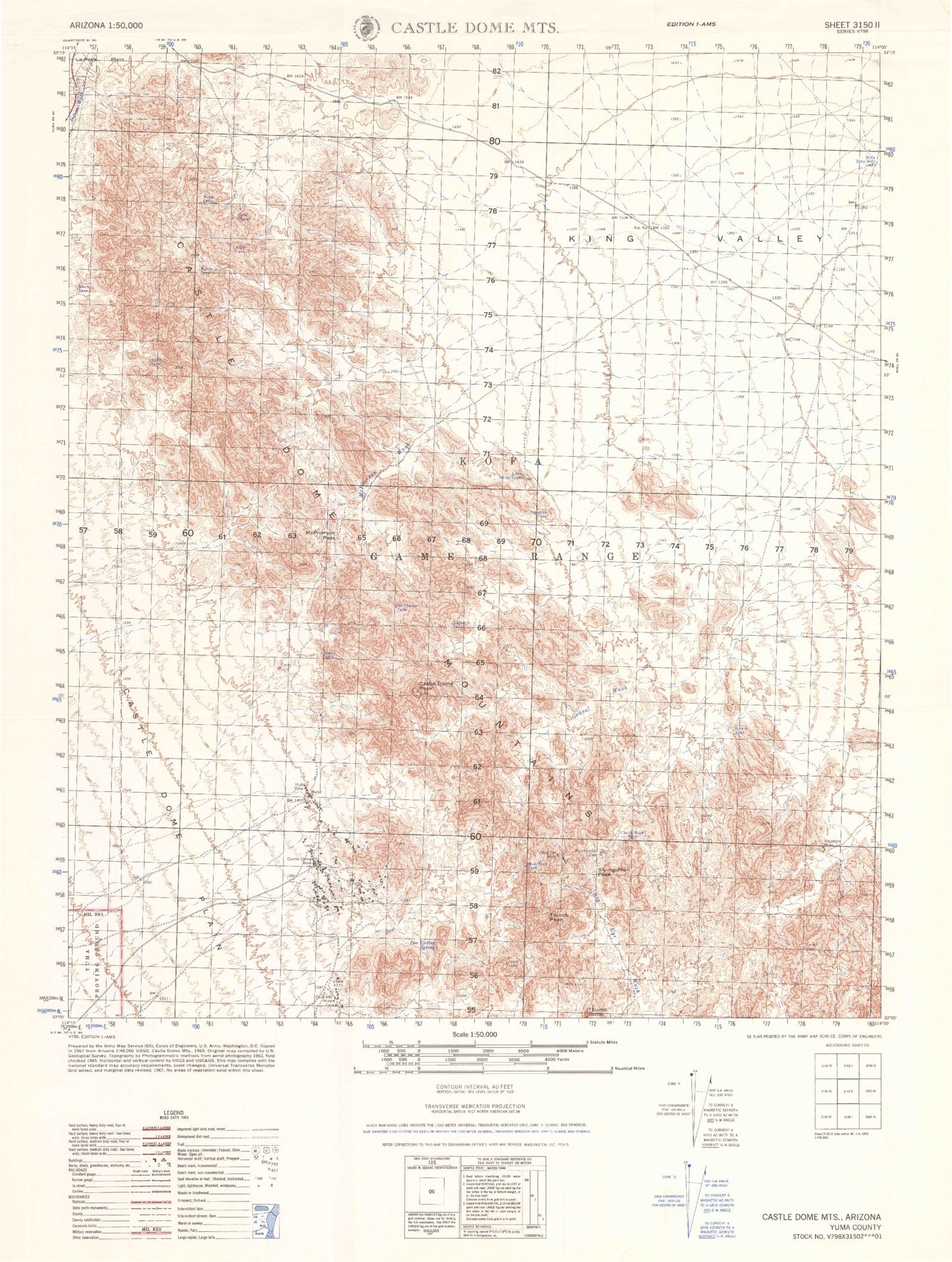 Castle Dome Mountains Arizona Military 1:50,000 Map