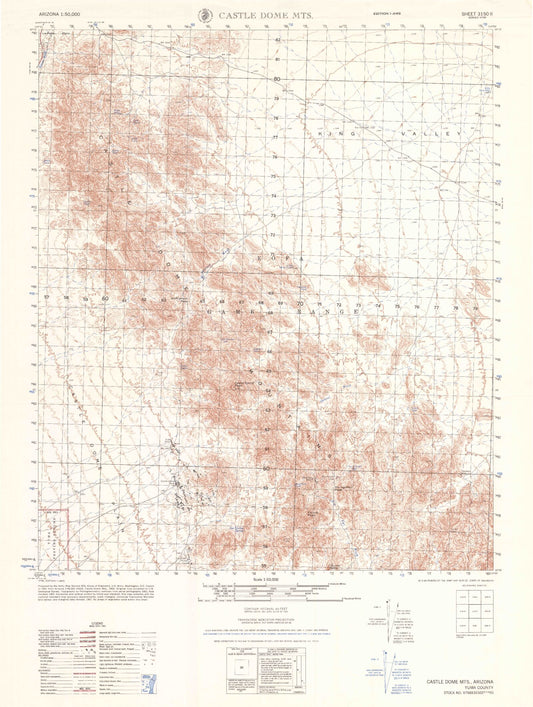 Castle Dome Mountains Arizona Military 1:50,000 Map