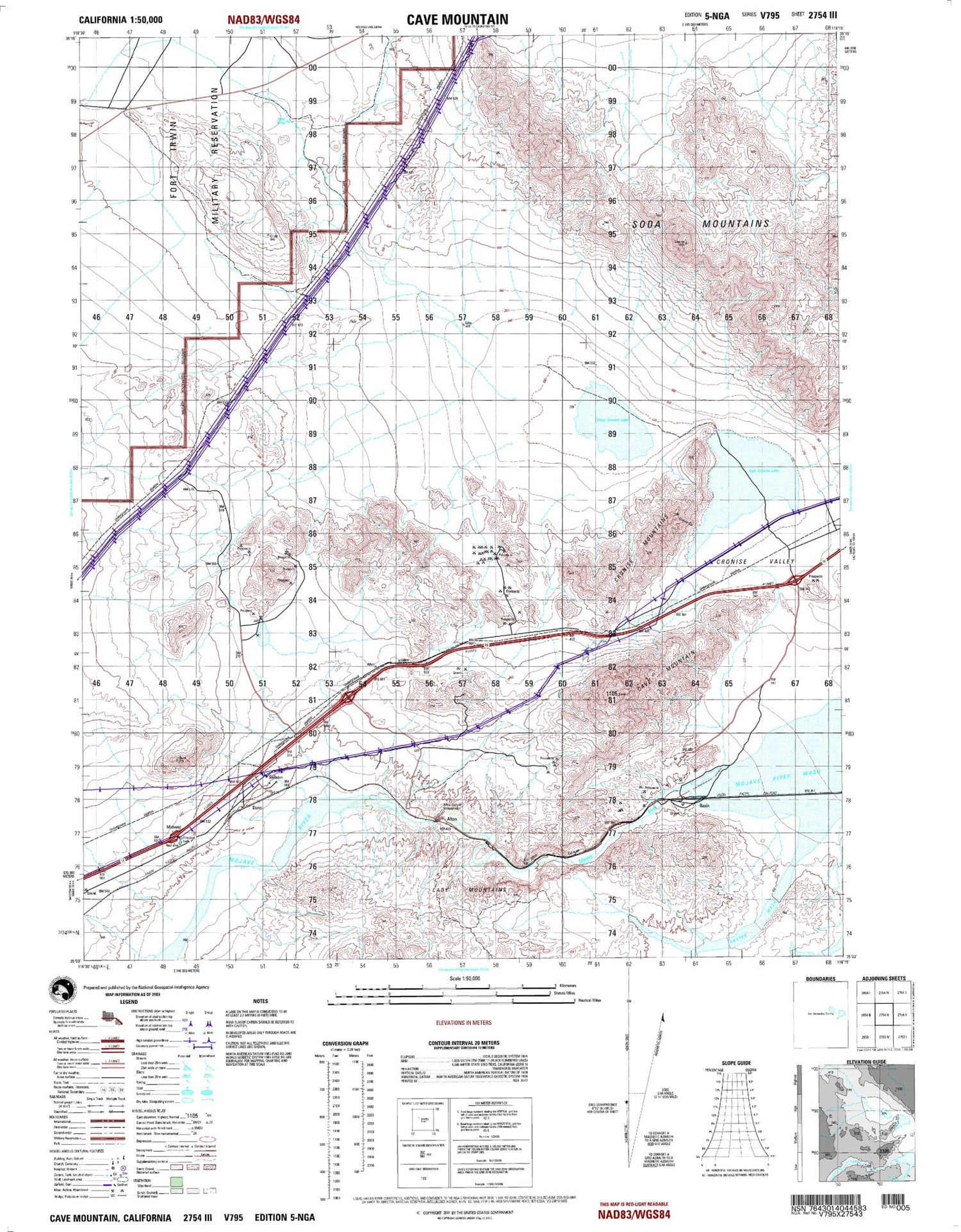 Cave Mountain California Military 1:50,000 Map