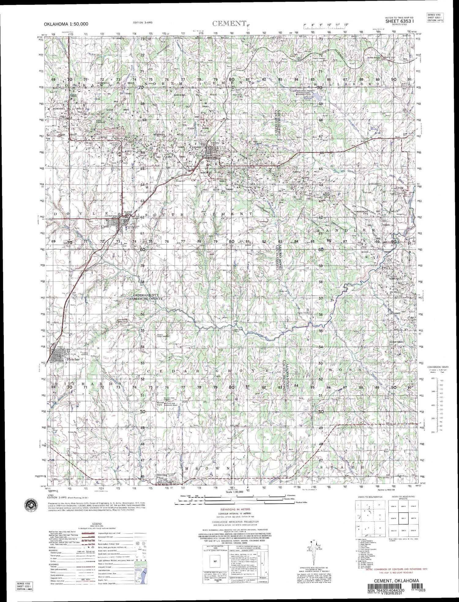 Cement Oklahoma Military 1:50,000 Map