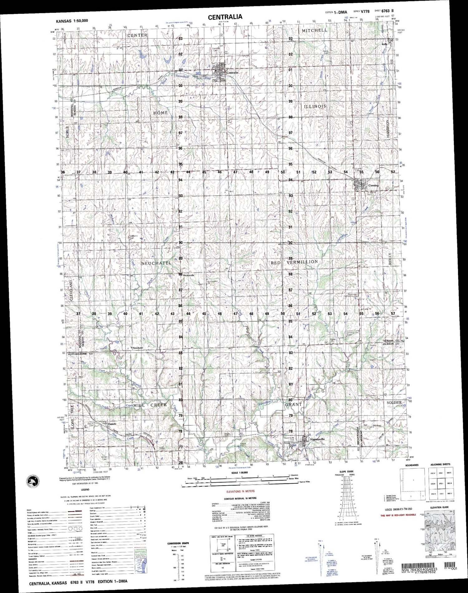 Centralia Kansas Military 1:50,000 Map