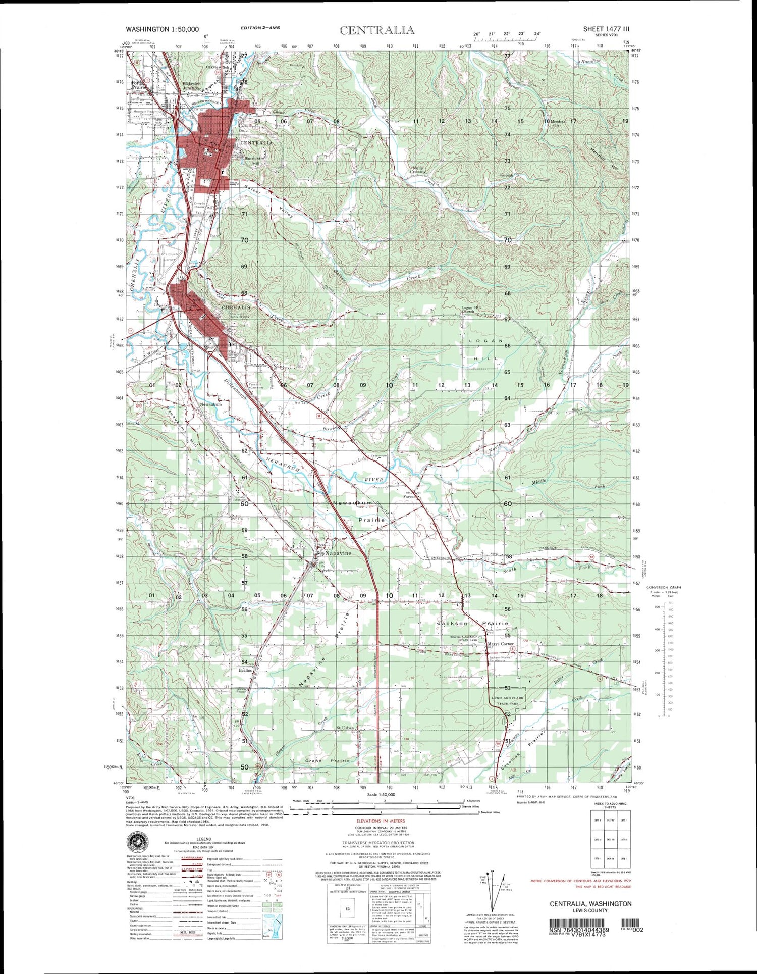 Centralia Washington Military 1:50,000 Map