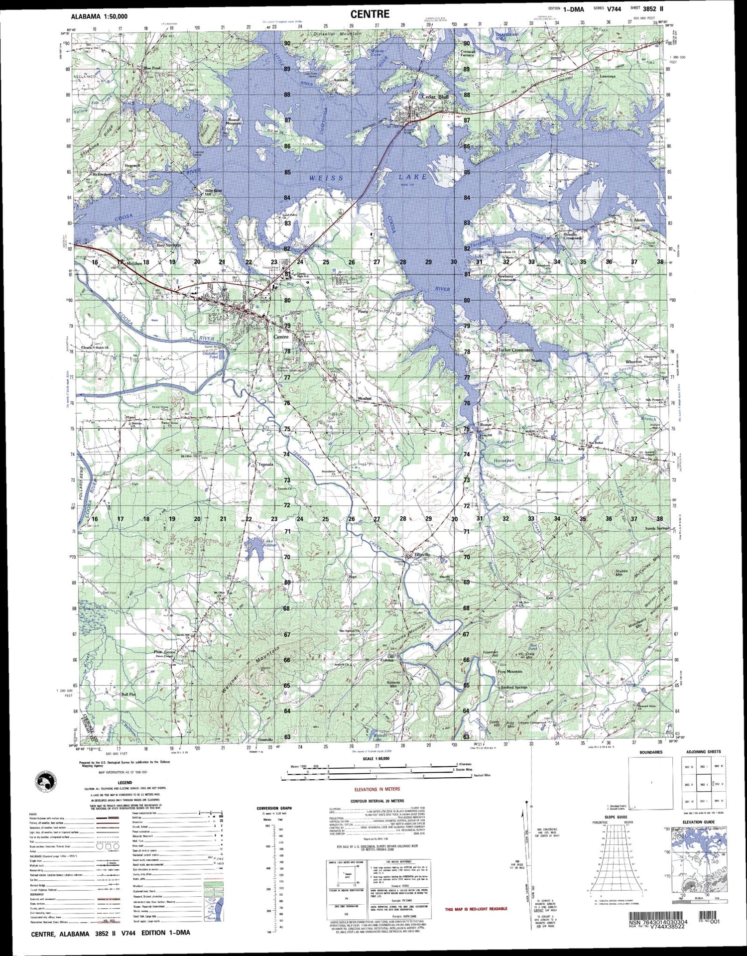 Centre Alabama Military 1:50,000 Map