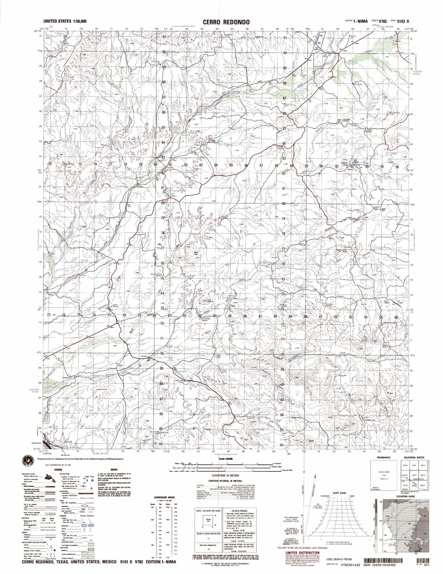 Cerro Redondo Texas Military 1:50,000 Map