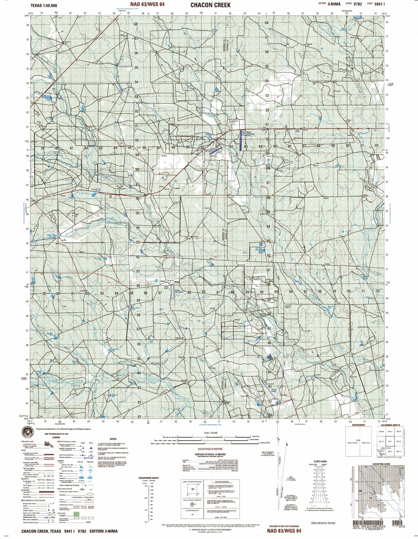 Chacon Creek Texas Military 1:50,000 Map