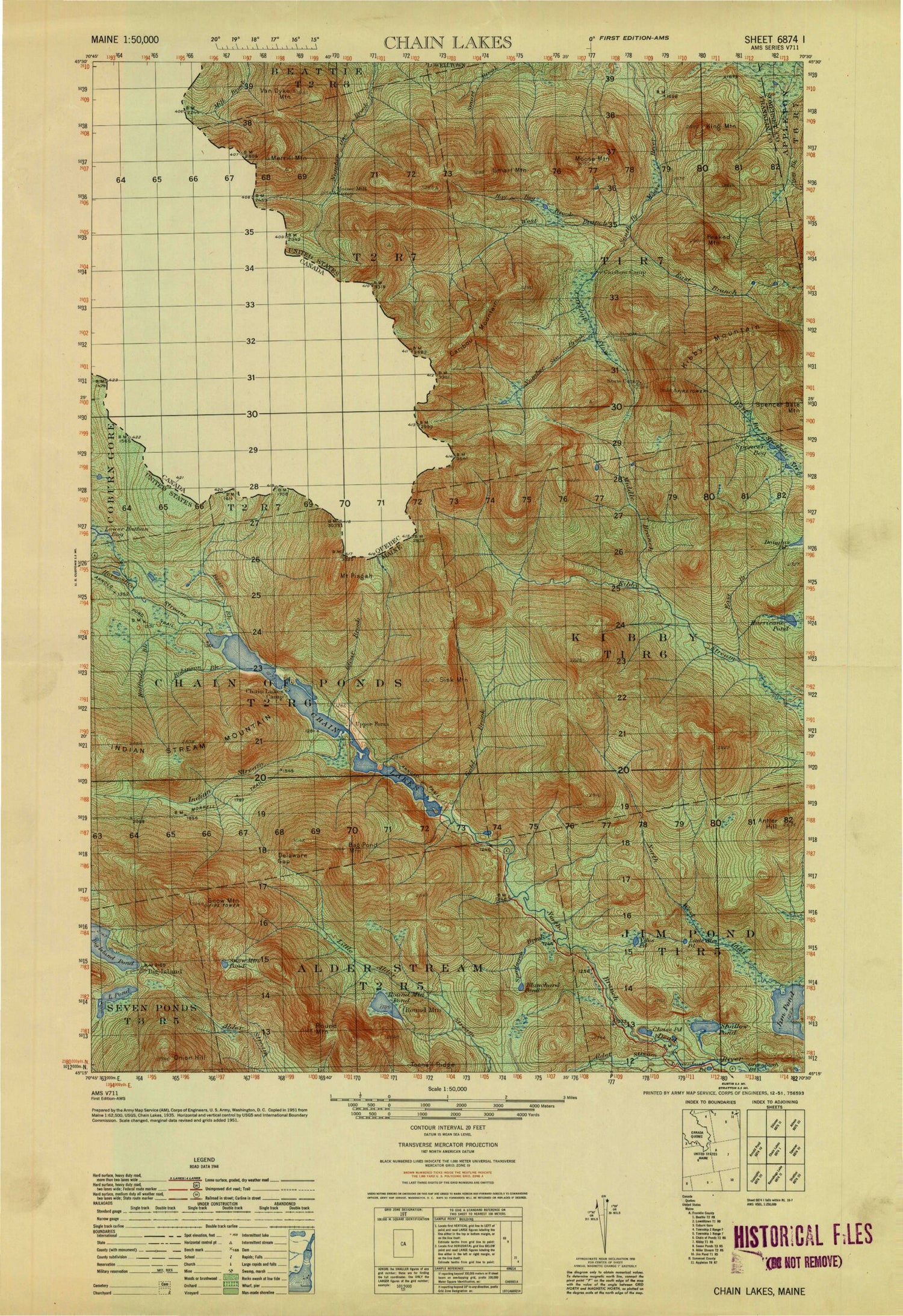 Chain Lakes Maine Military 1:50,000 Map