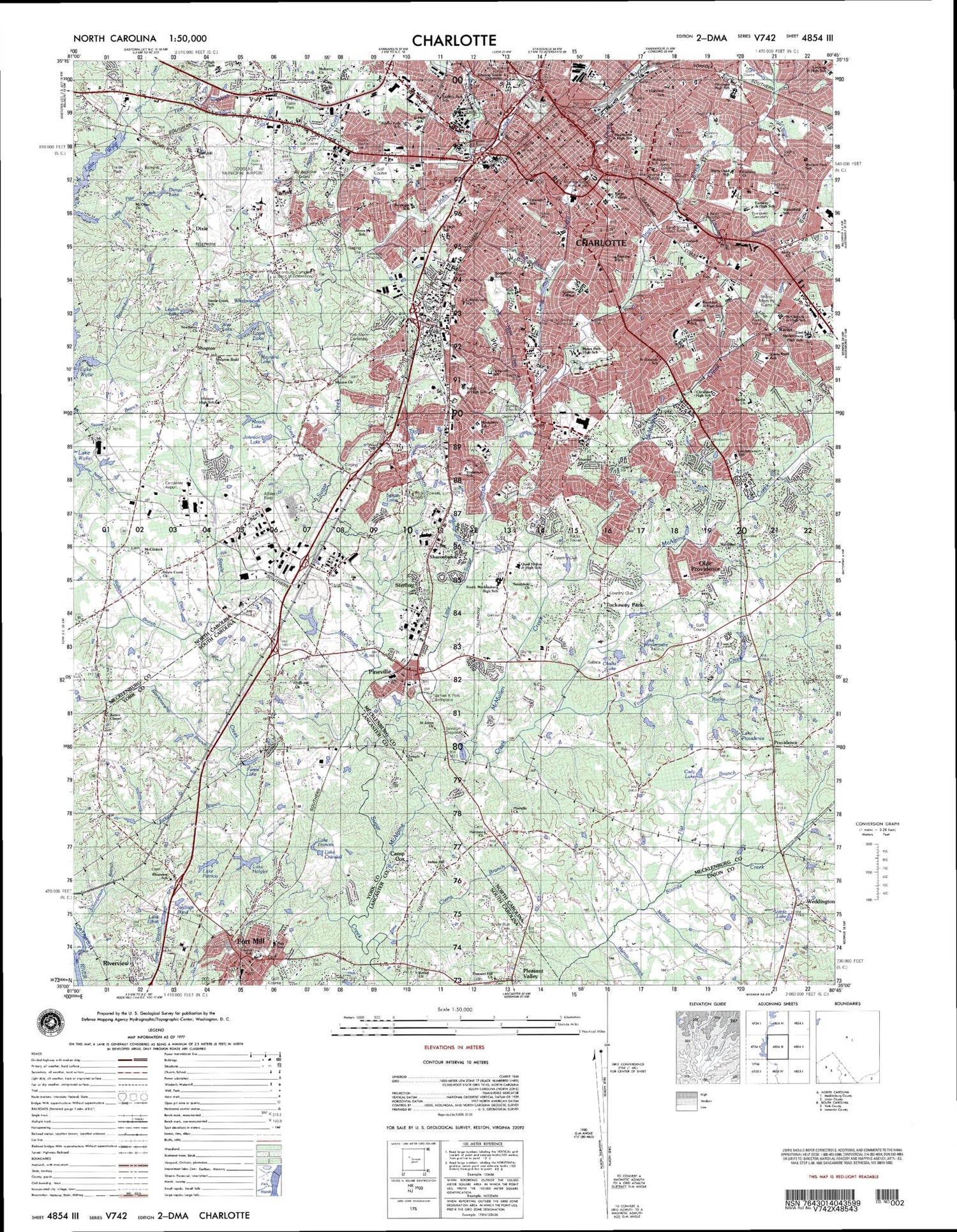 Charlotte North Carolina Military 1:50,000 Map