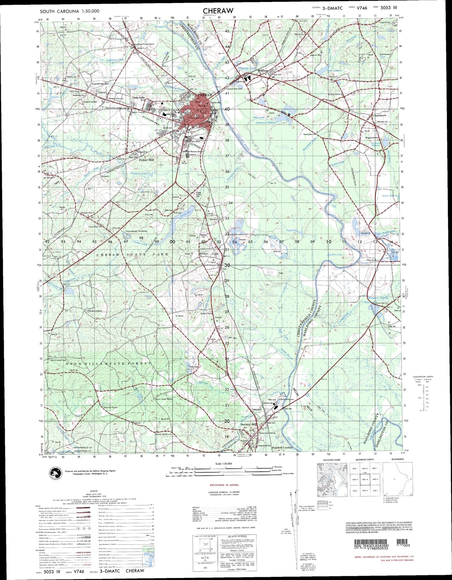 Cheraw South Carolina Military 1:50,000 Map