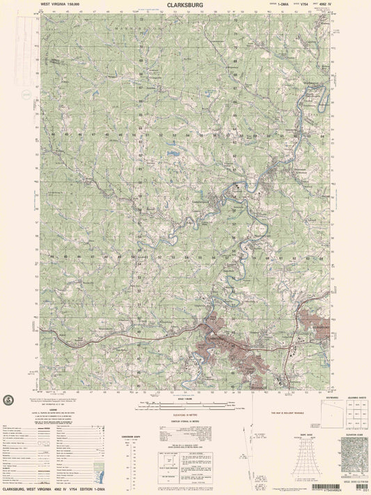 Clarksburg West Virginia Military 1:50,000 Map