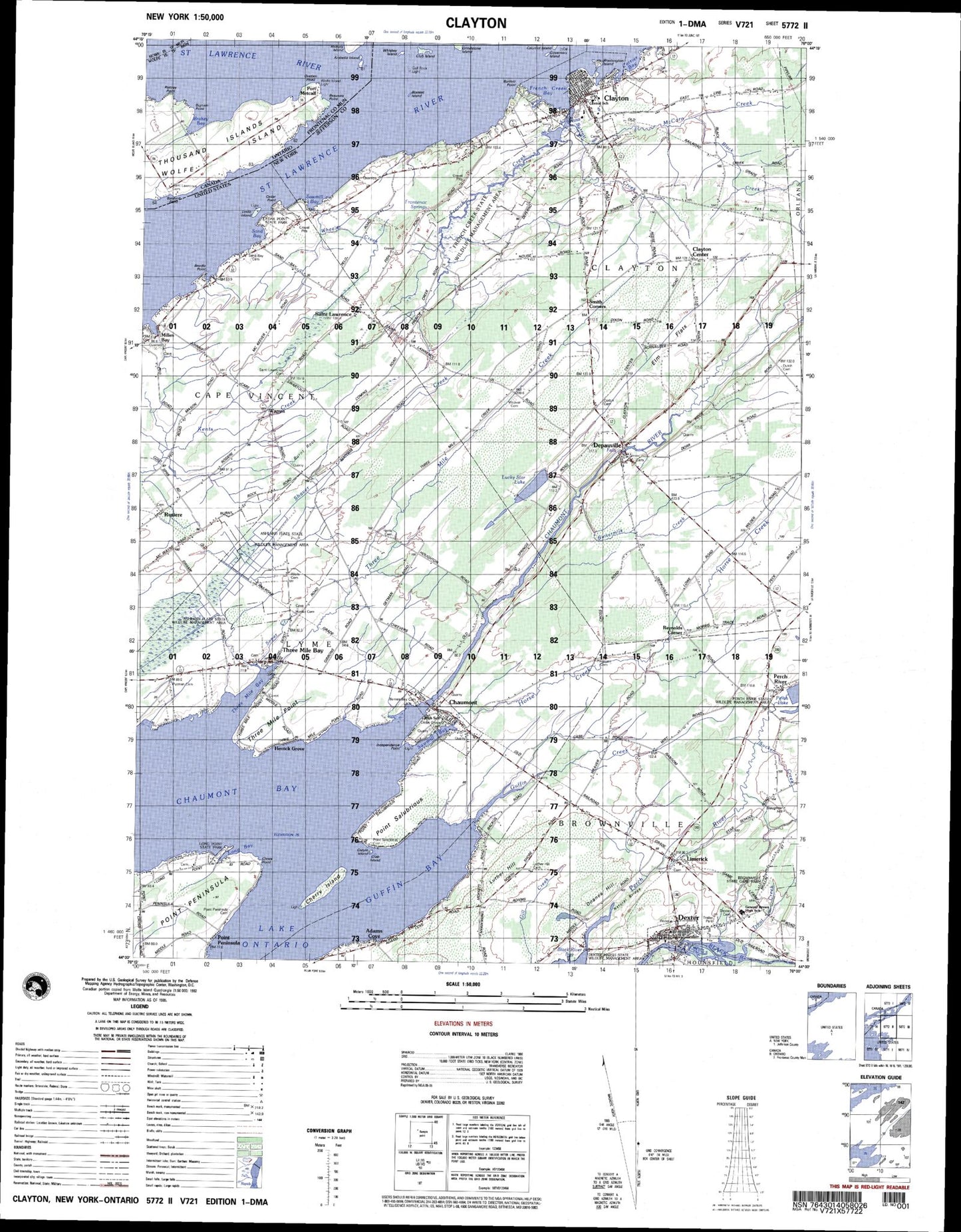 Clayton New York Military 1:50,000 Map