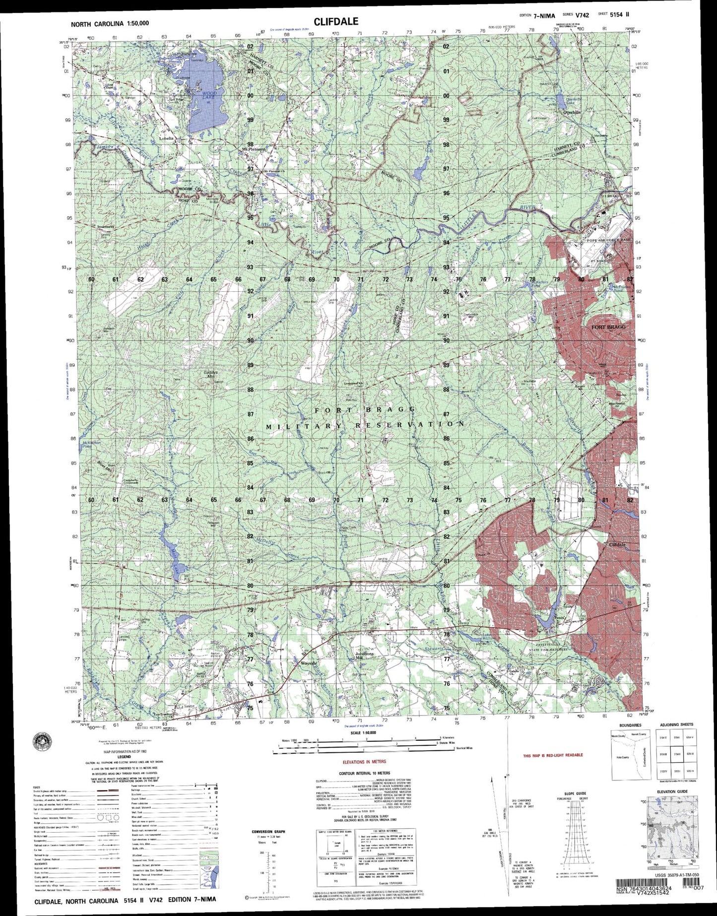 Clifdale North Carolina Military 1:50,000 Map