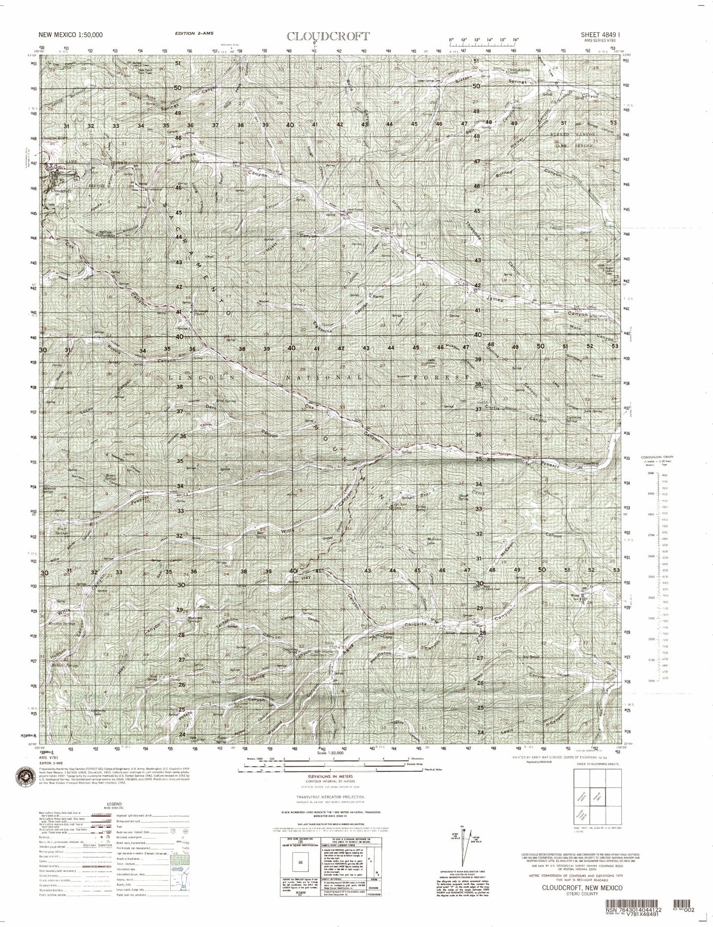 Cloudcroft New Mexico Military 1:50,000 Map