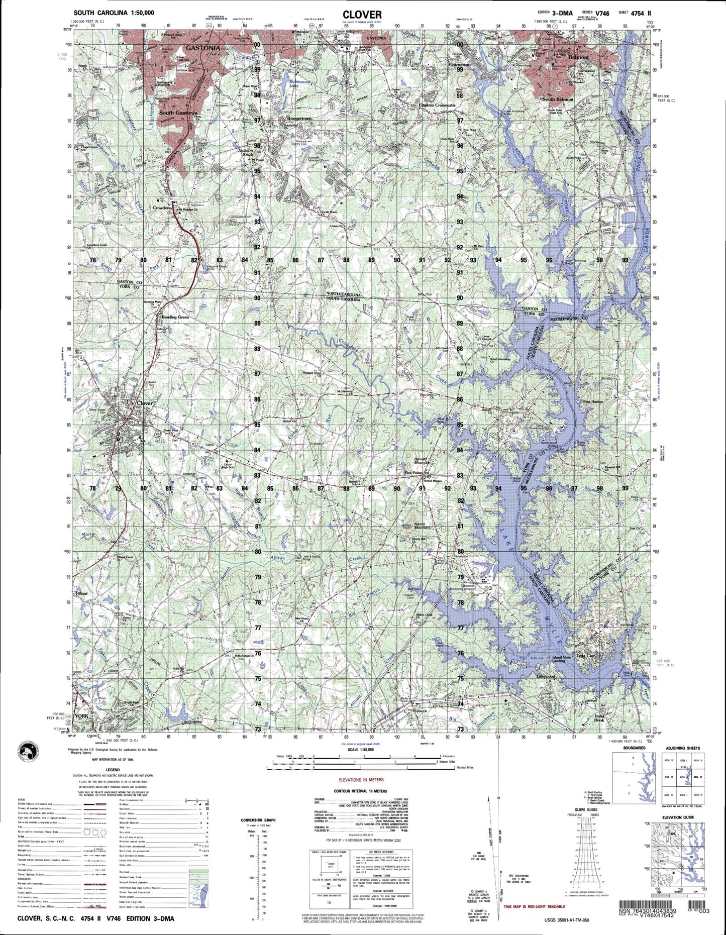 Clover North Carolina Military 1:50,000 Map