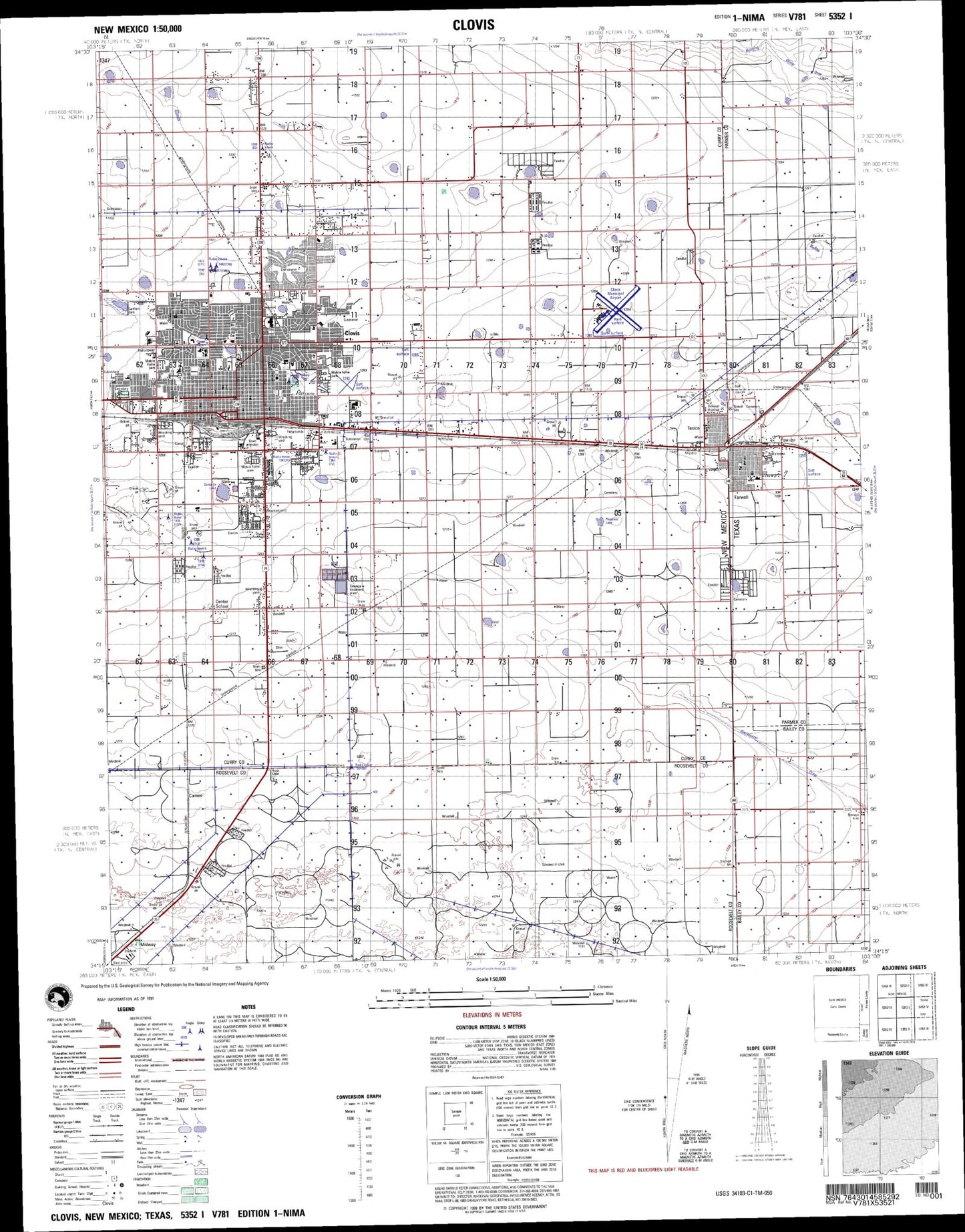 Clovis New Mexico Military 1:50,000 Map