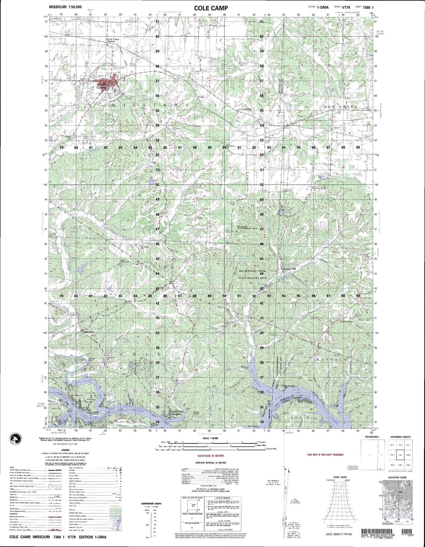 Cole Camp Missouri Military 1:50,000 Map