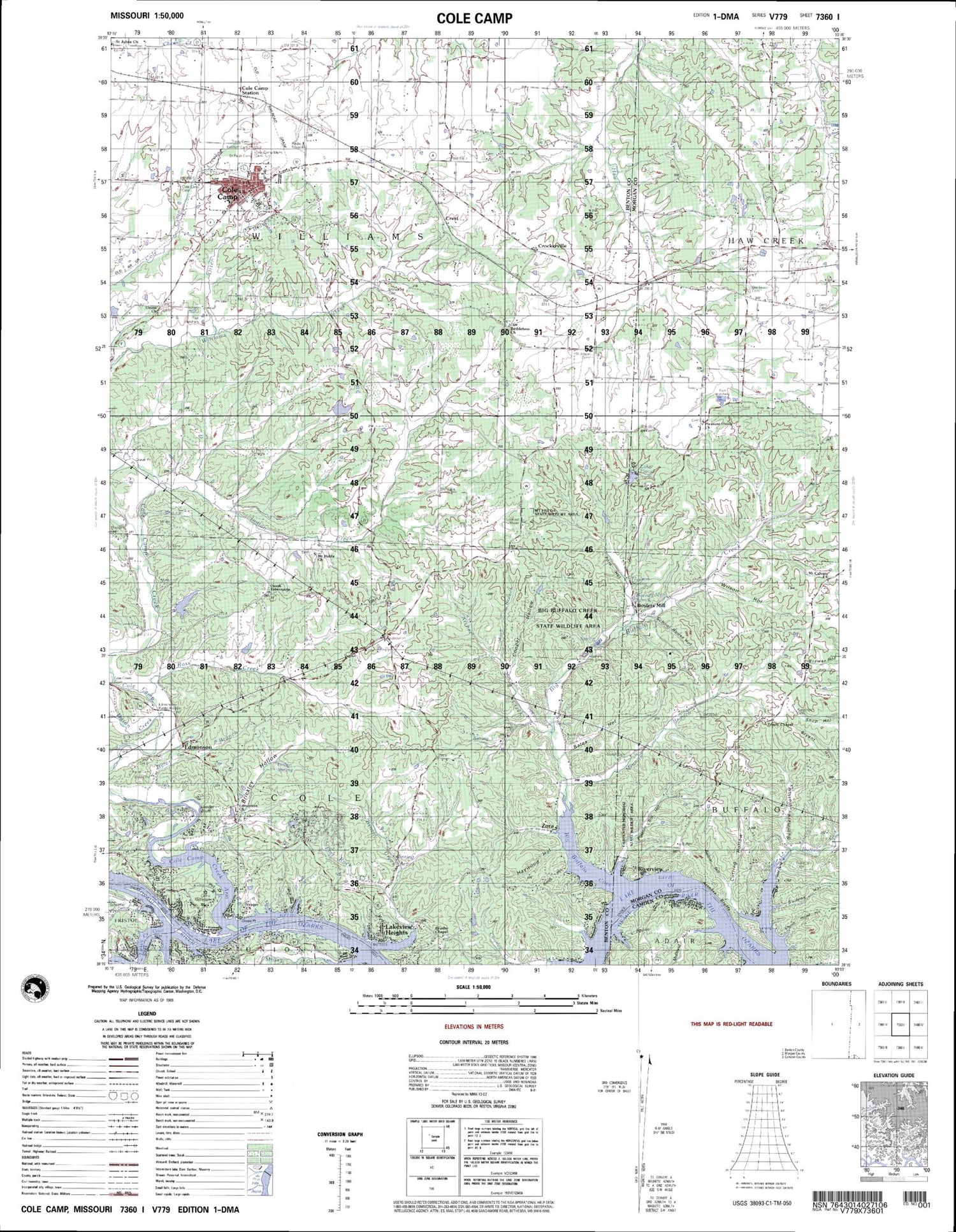 Cole Camp Missouri Military 1:50,000 Map