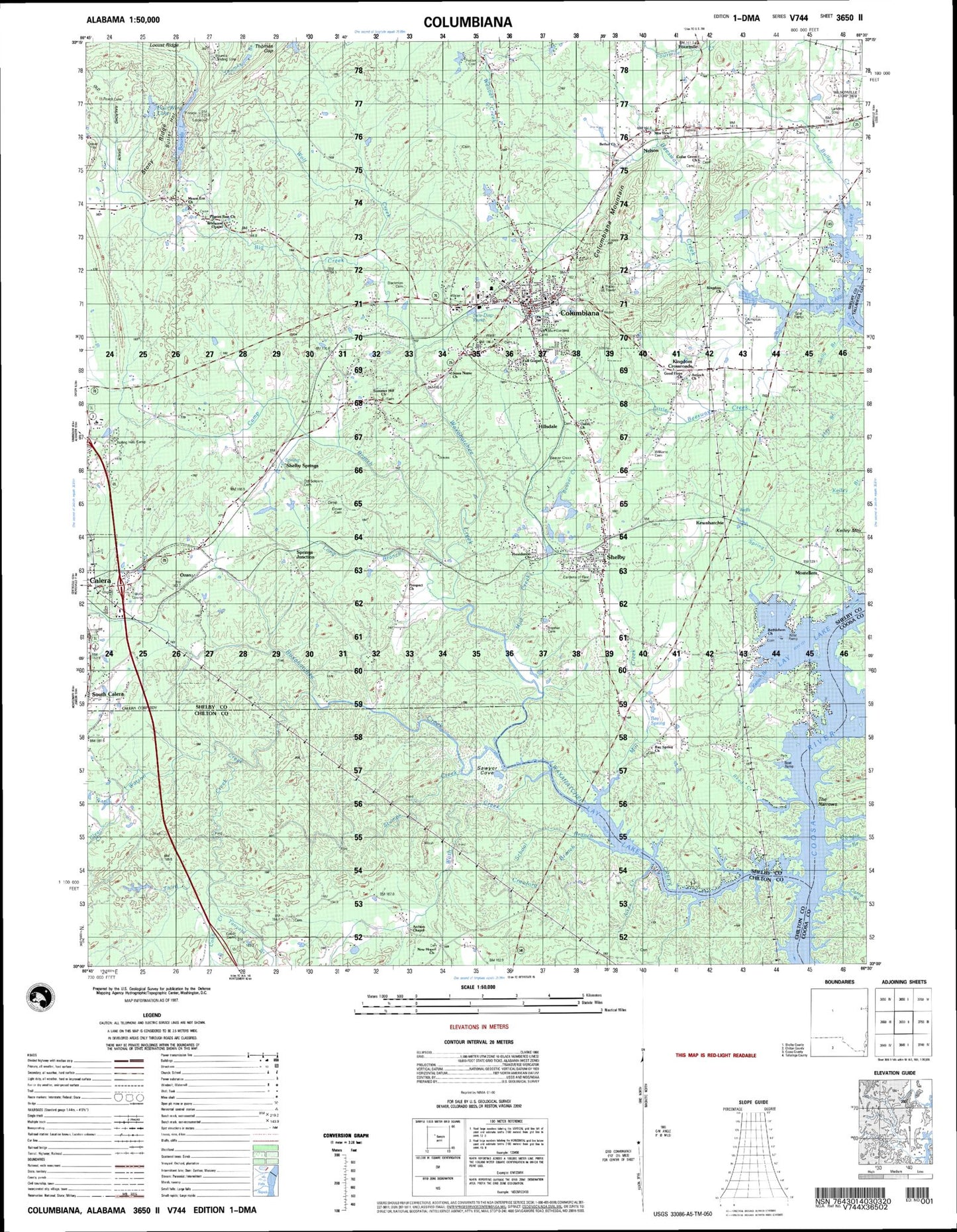 Columbiana Alabama Military 1:50,000 Map