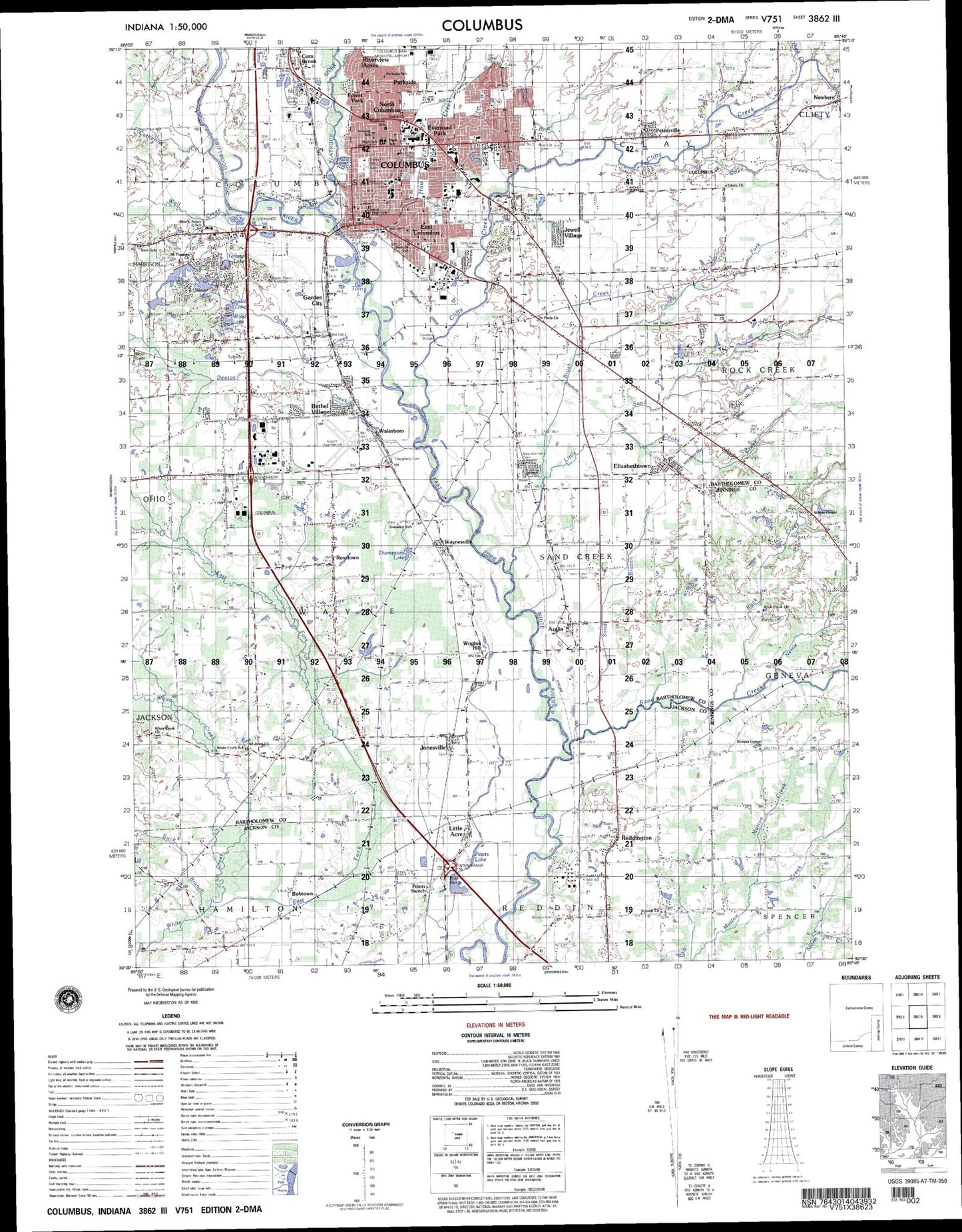 Columbus Indiana Military 1:50,000 Map