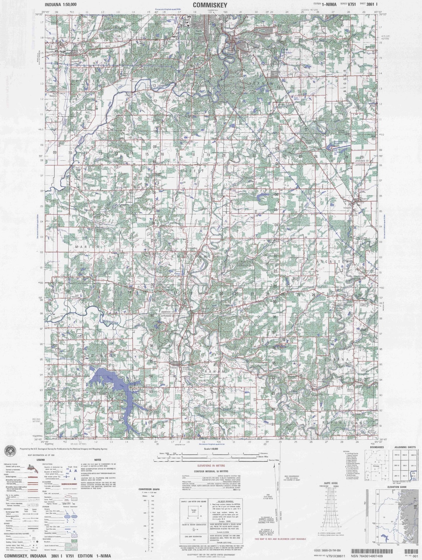 Comiskey Indiana Military 1:50,000 Map