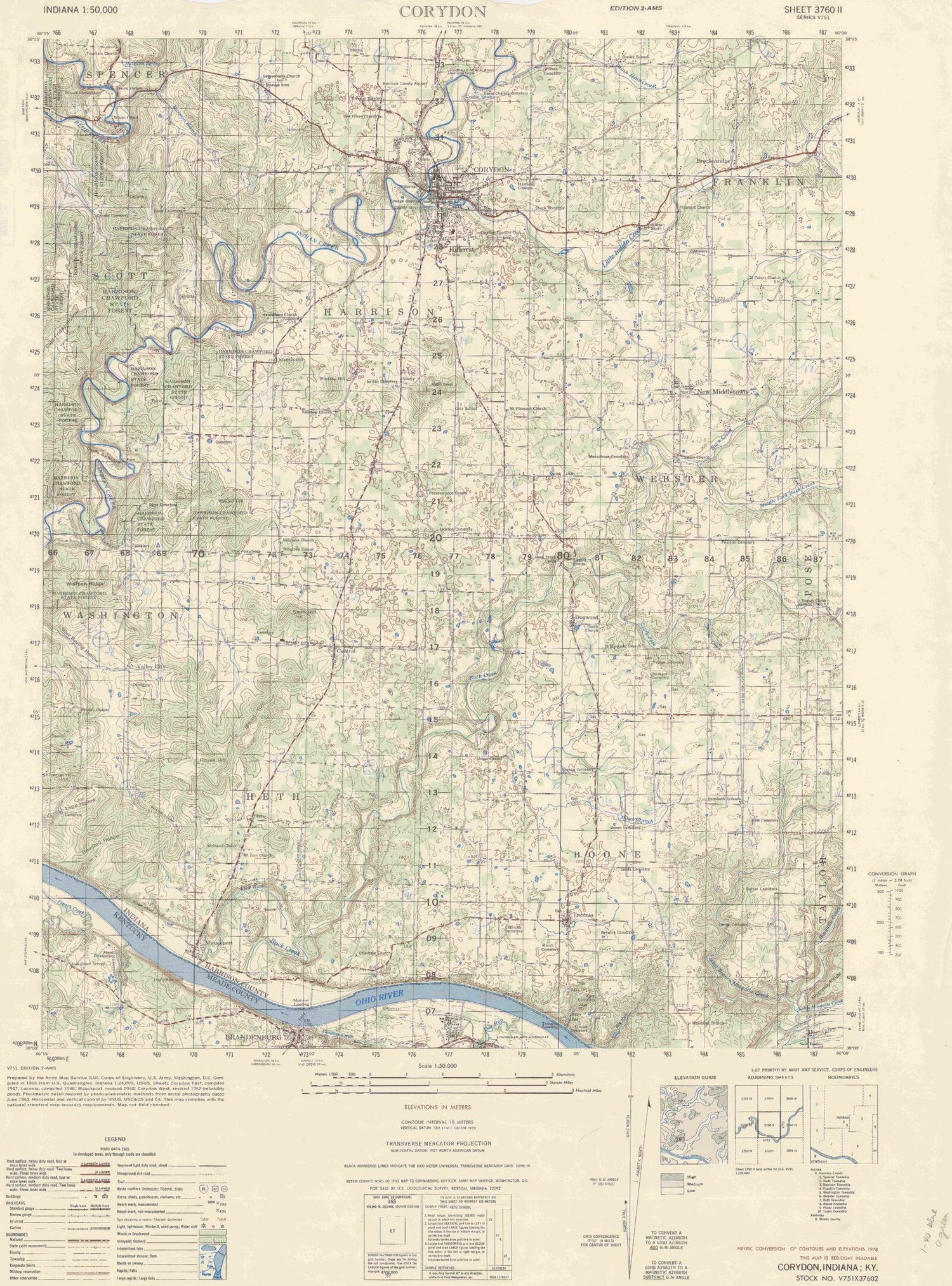 Corydon Indiana Military 1:50,000 Map