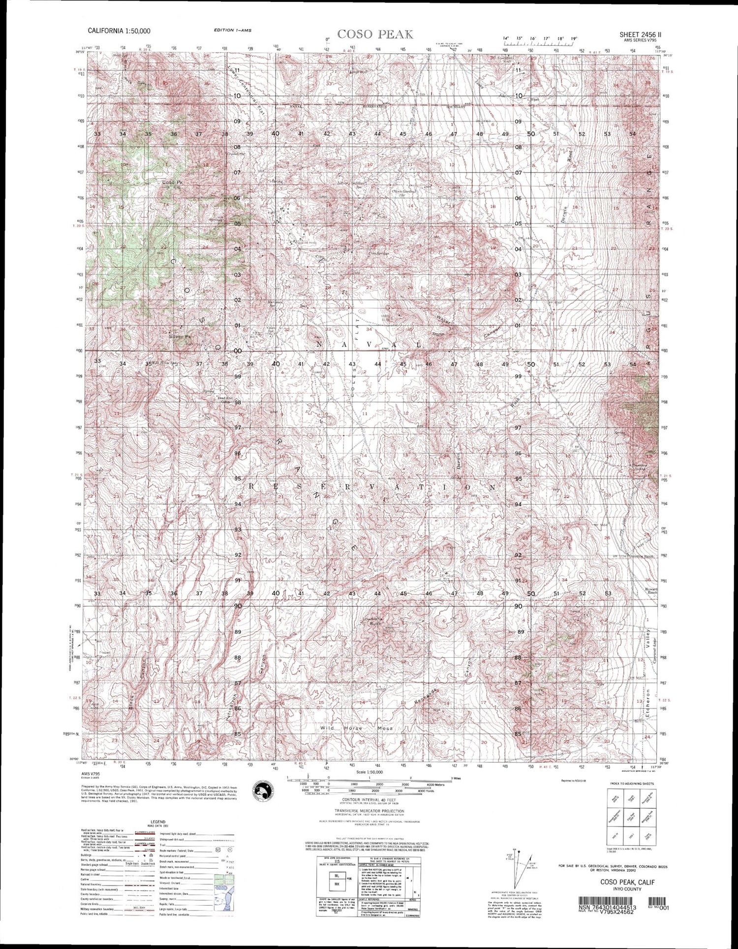 Coso Peak California Military 1:50,000 Map