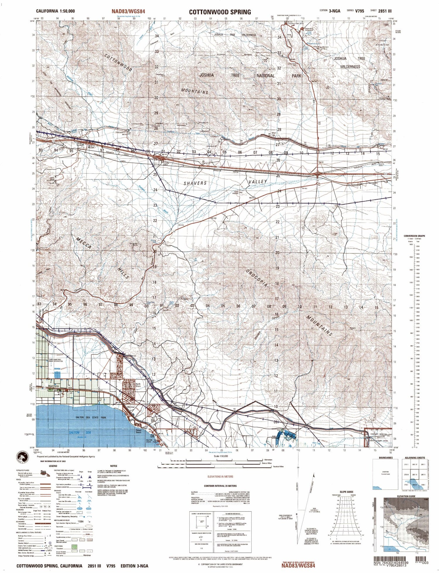 Cottonwood Spring California Military 1:50,000 Map