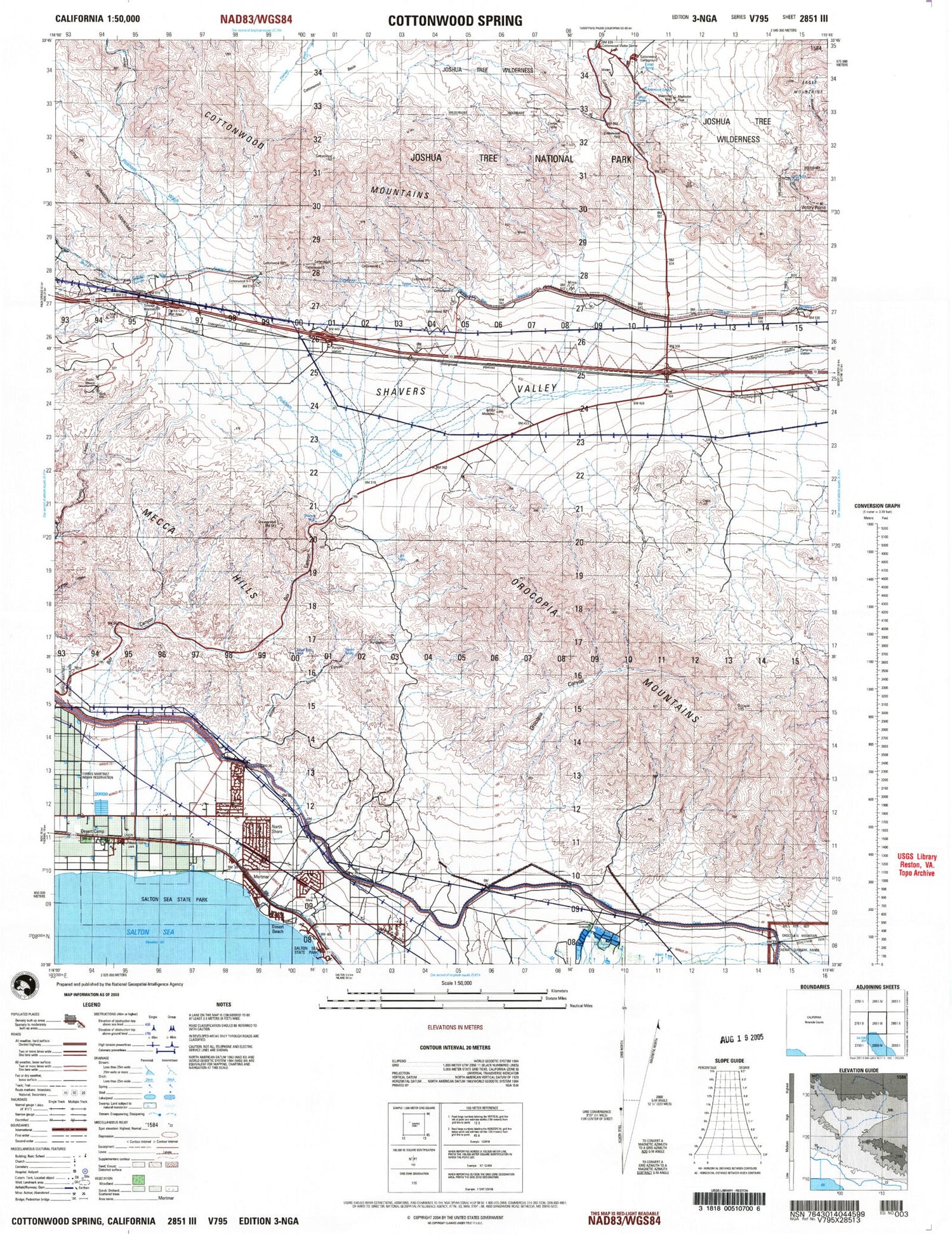 Cottonwood Spring California Military 1:50,000 Map