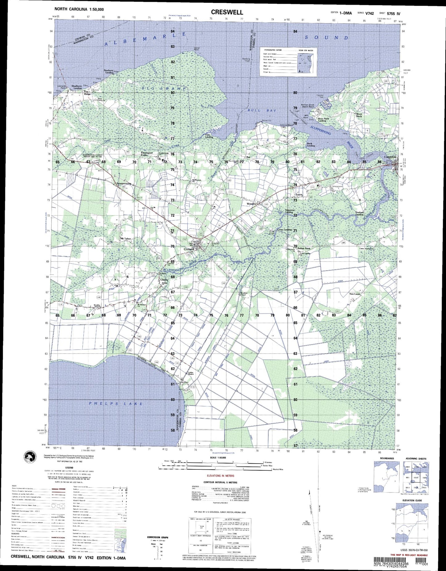 Creswell North Carolina Military 1:50,000 Map