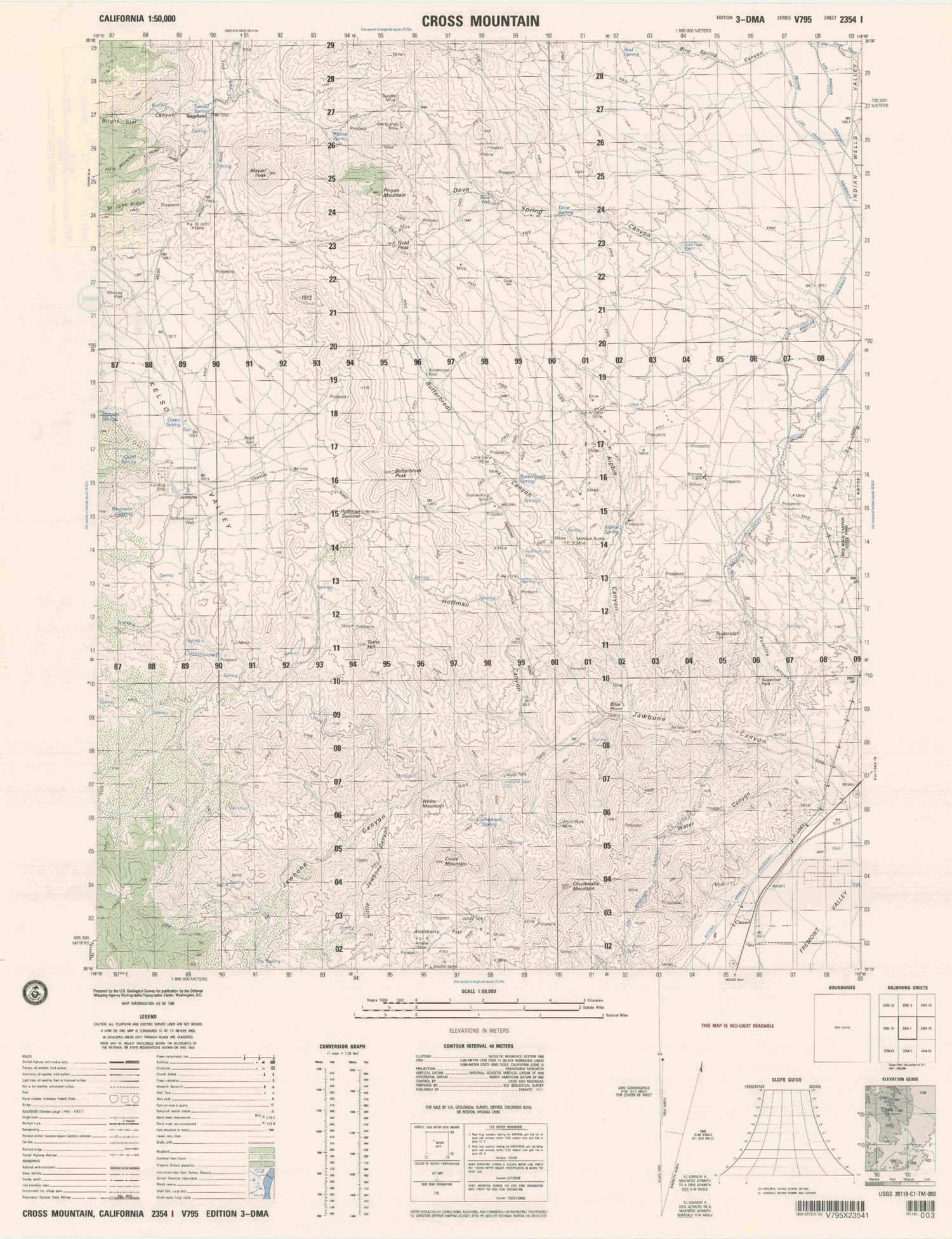 Cross Mountain California Military 1:50,000 Map